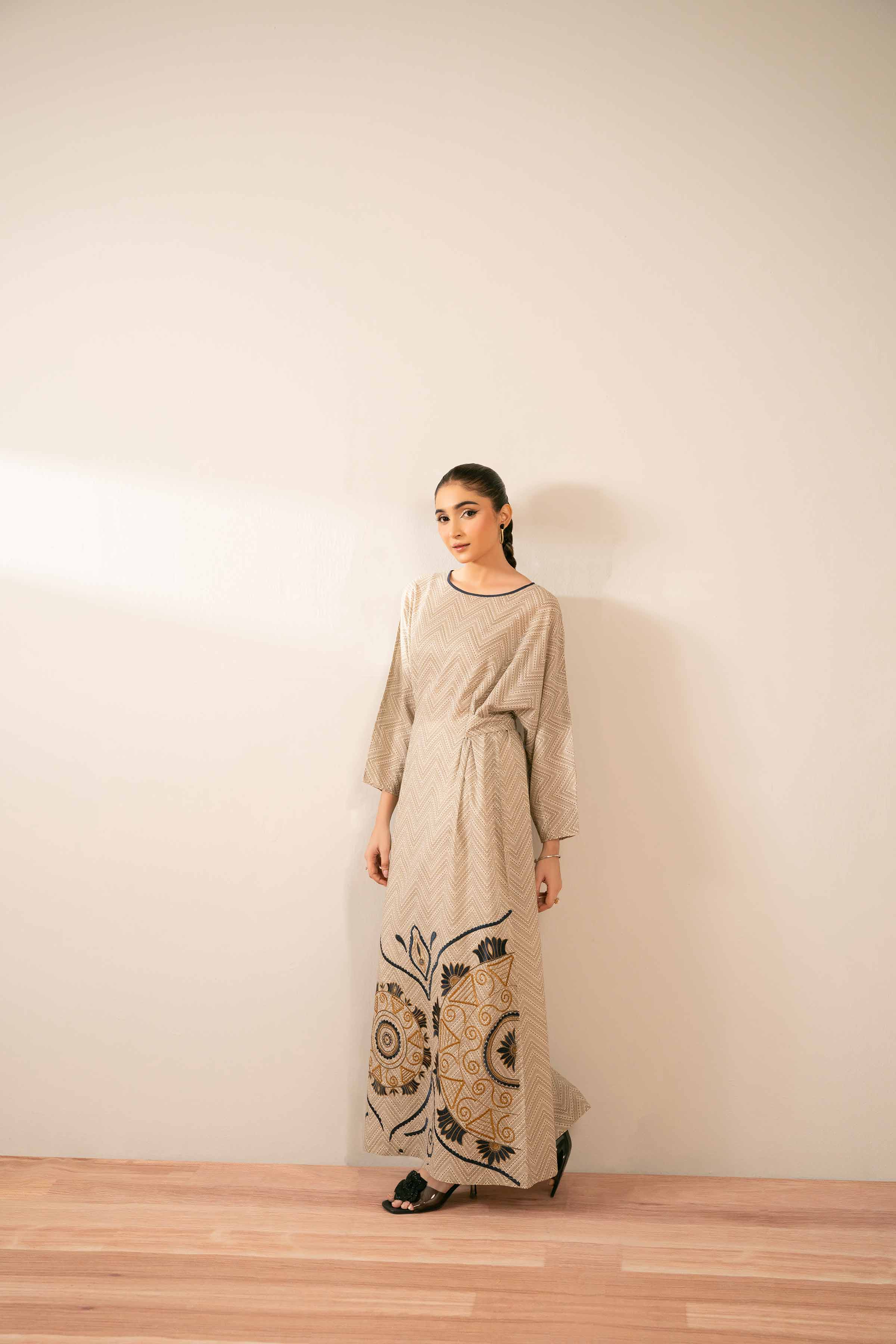 NishatUK - Off White Embroidered Lawn 1-piece ready to wear Long Dress