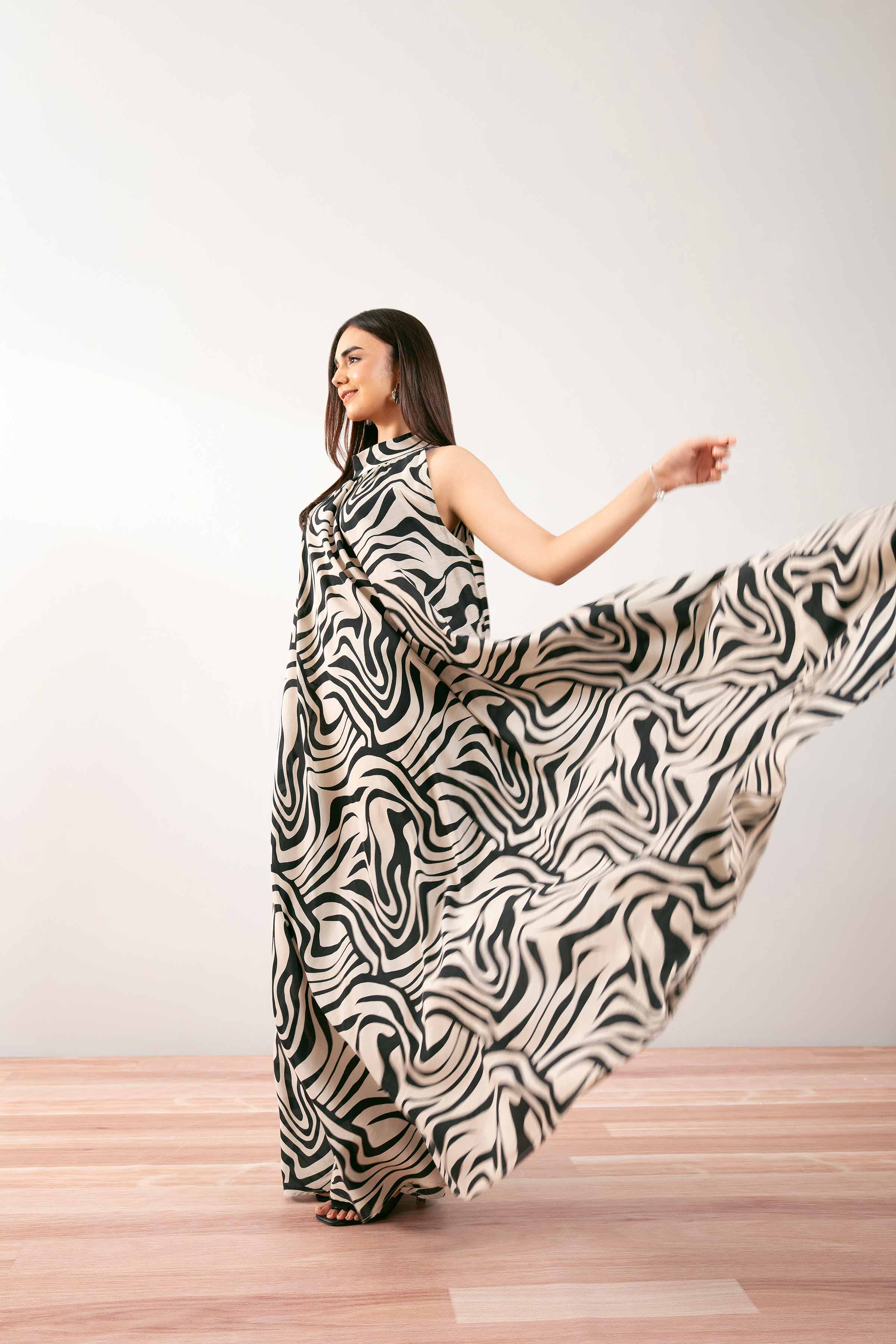 NishatUK - Off White Printed Silk 1-piece ready to wear Long Dress