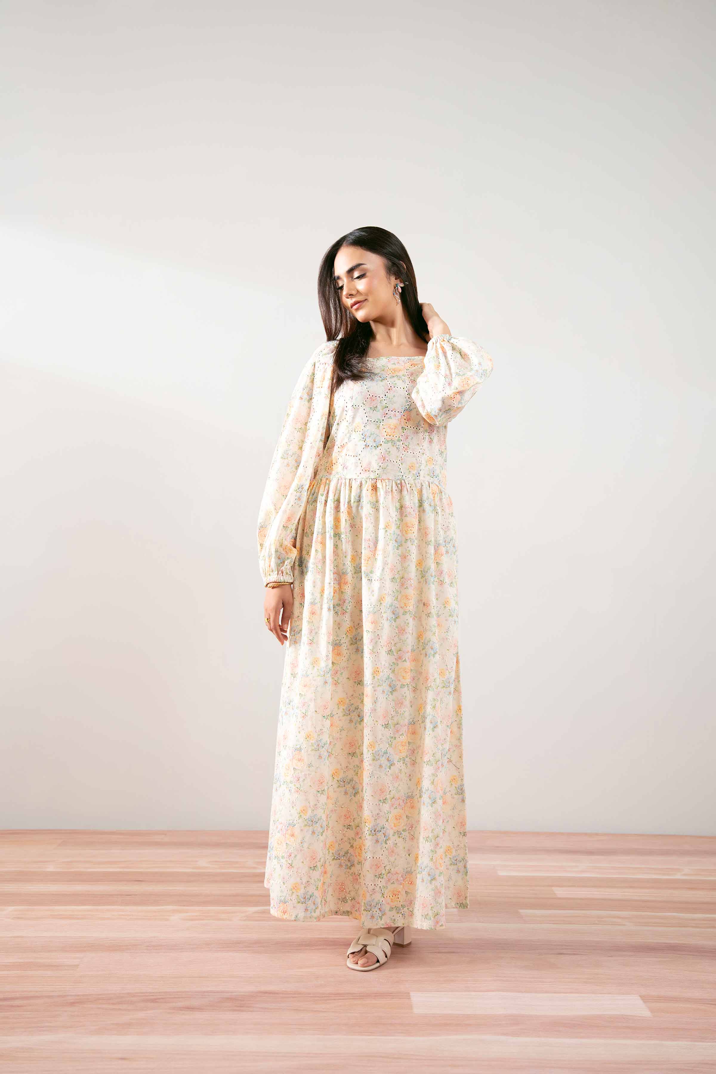 NishatUK -  Off White Printed   Chicken Kari 1-piece ready to wear Long Dress