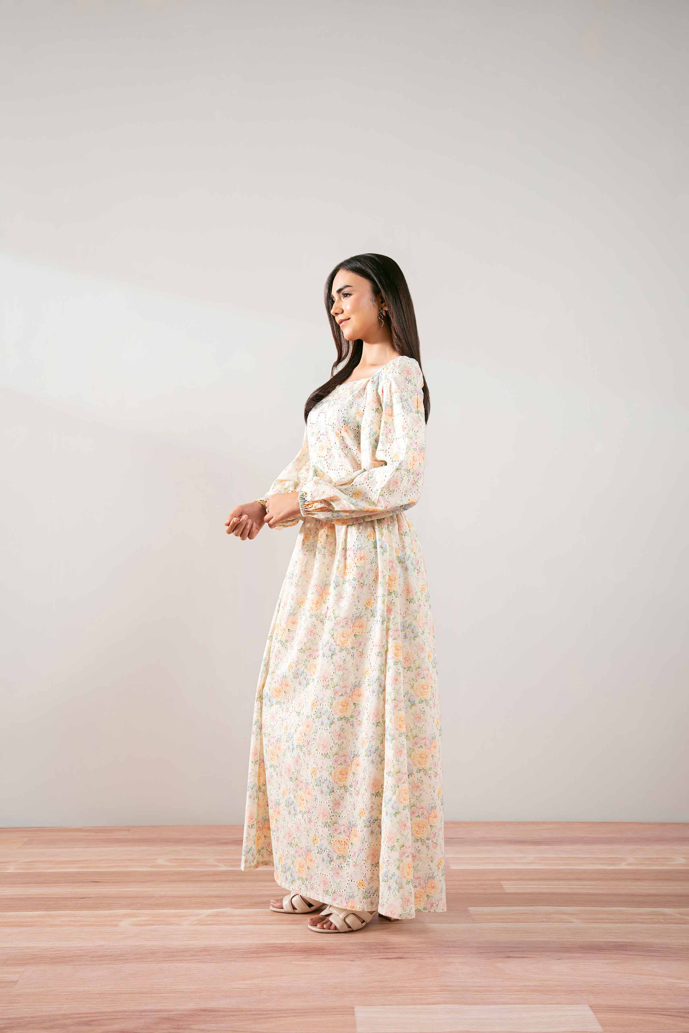 NishatUK -  Off White Printed   Chicken Kari 1-piece ready to wear Long Dress