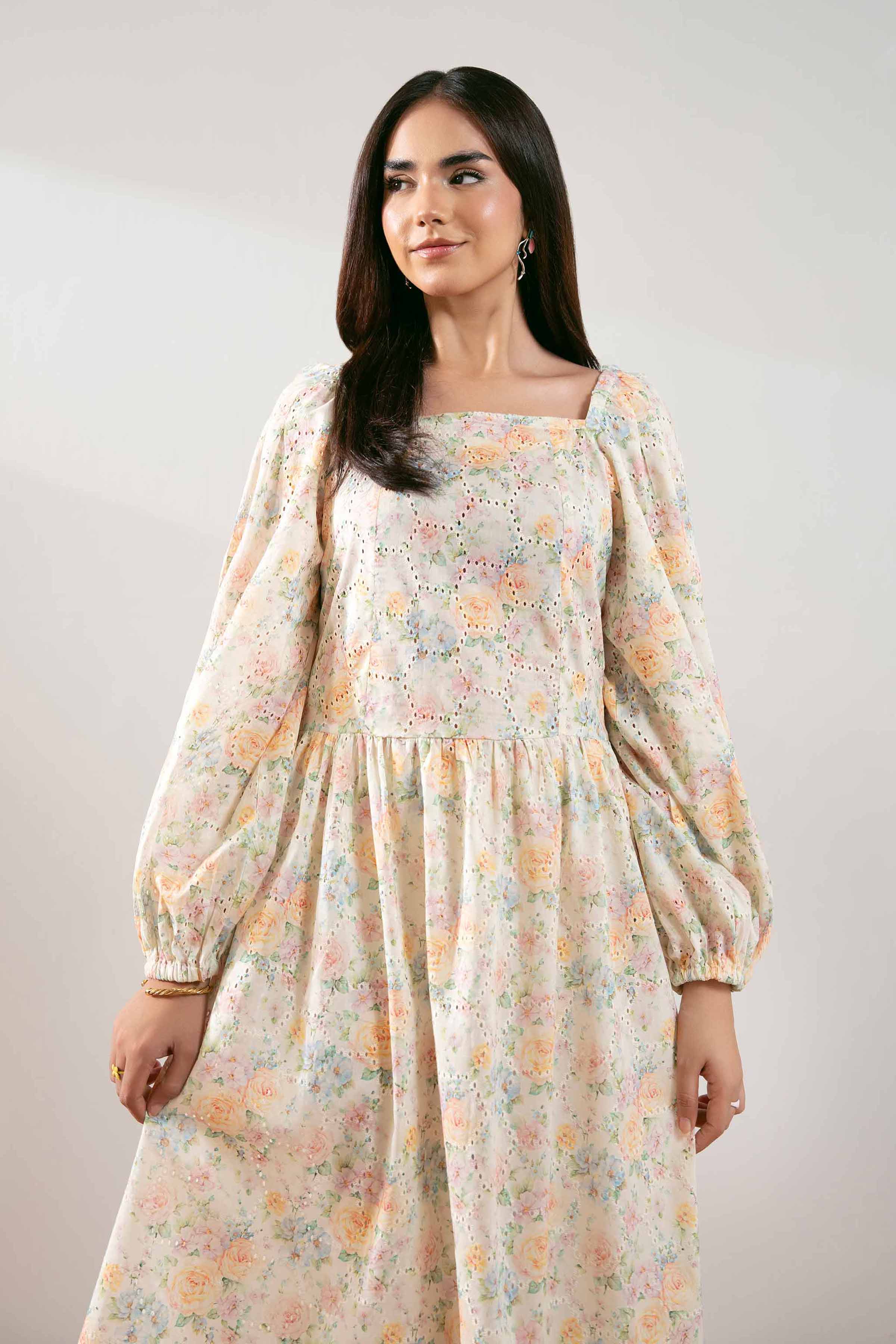 NishatUK -  Off White Printed   Chicken Kari 1-piece ready to wear Long Dress