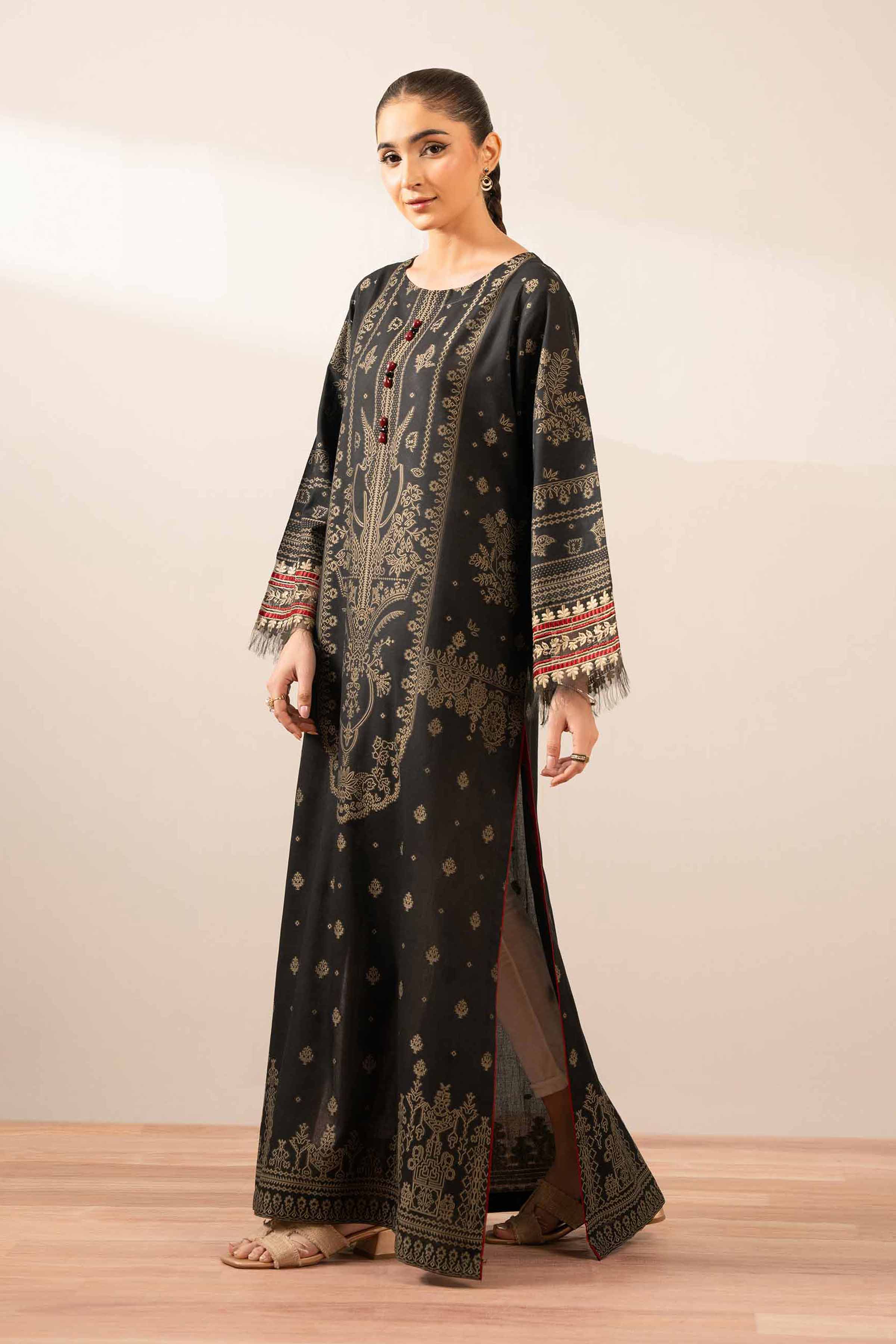 NishatUK - Black Embroidered Jacquard 1-piece ready to wear Fustan
