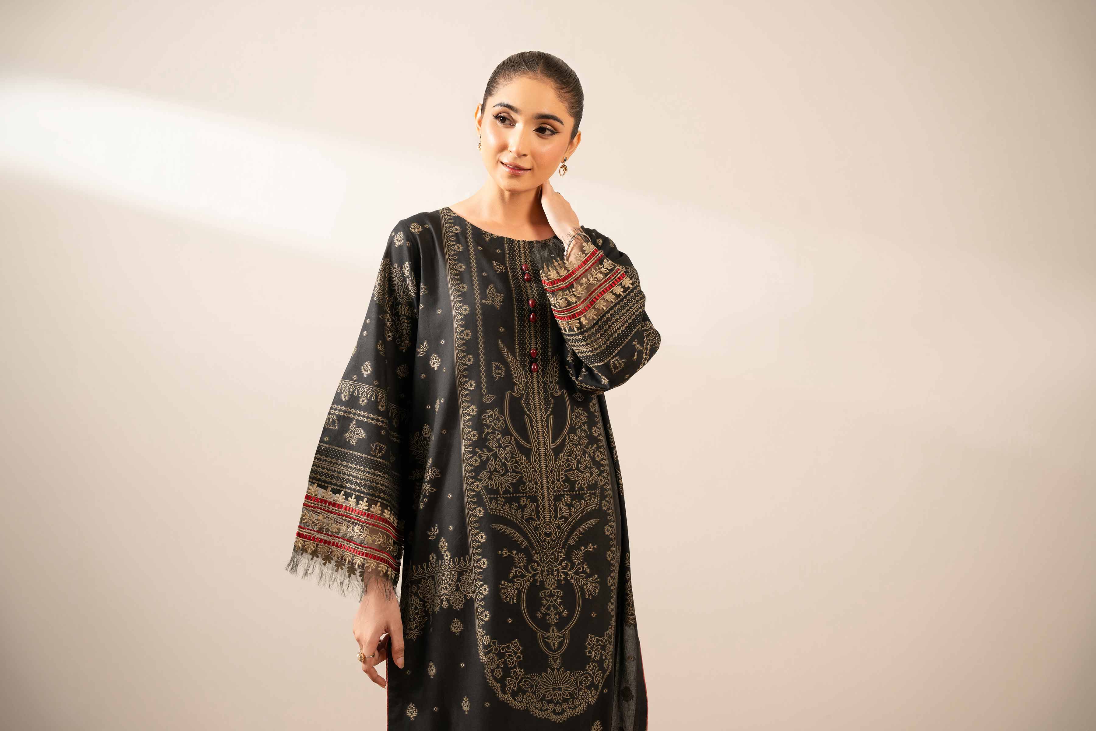 NishatUK - Black Embroidered Jacquard 1-piece ready to wear Fustan