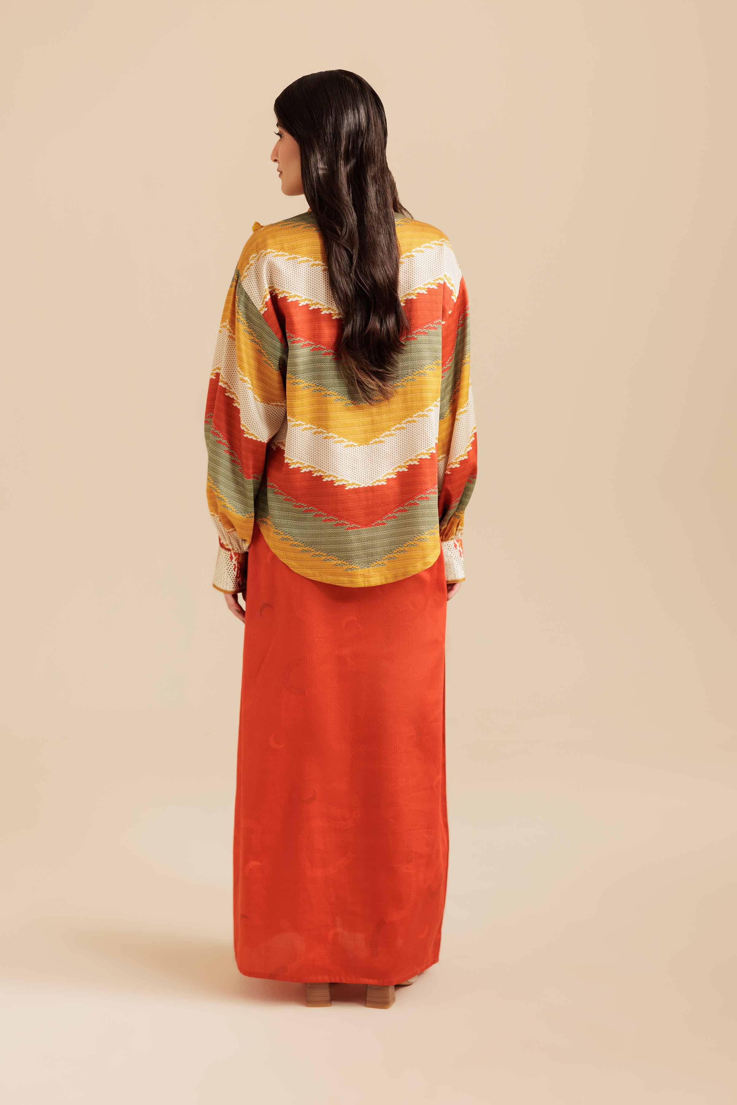 NishatUK - Rust Printed  Satin 2-piece ready to wear Fustan