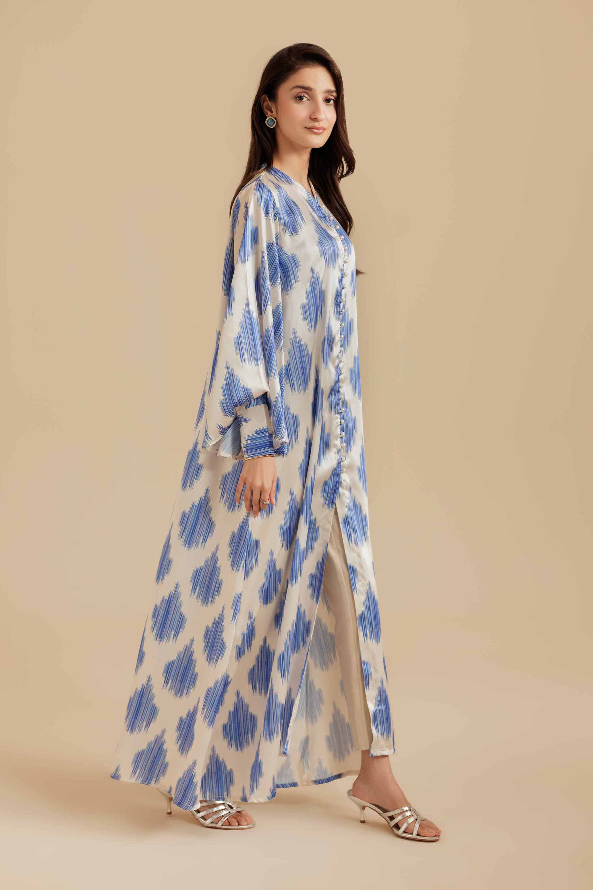 NishatUK - Blue & White  Silk 1-piece ready to wear Long Dress