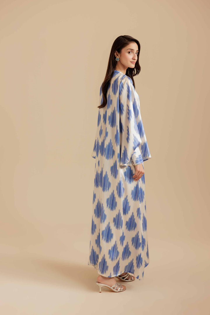 NishatUK - Blue & White  Silk 1-piece ready to wear Long Dress