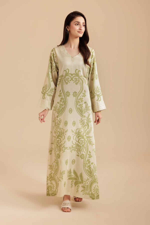 NishatUK - Sage Printed Sateen 1-piece ready to wear Long Dress