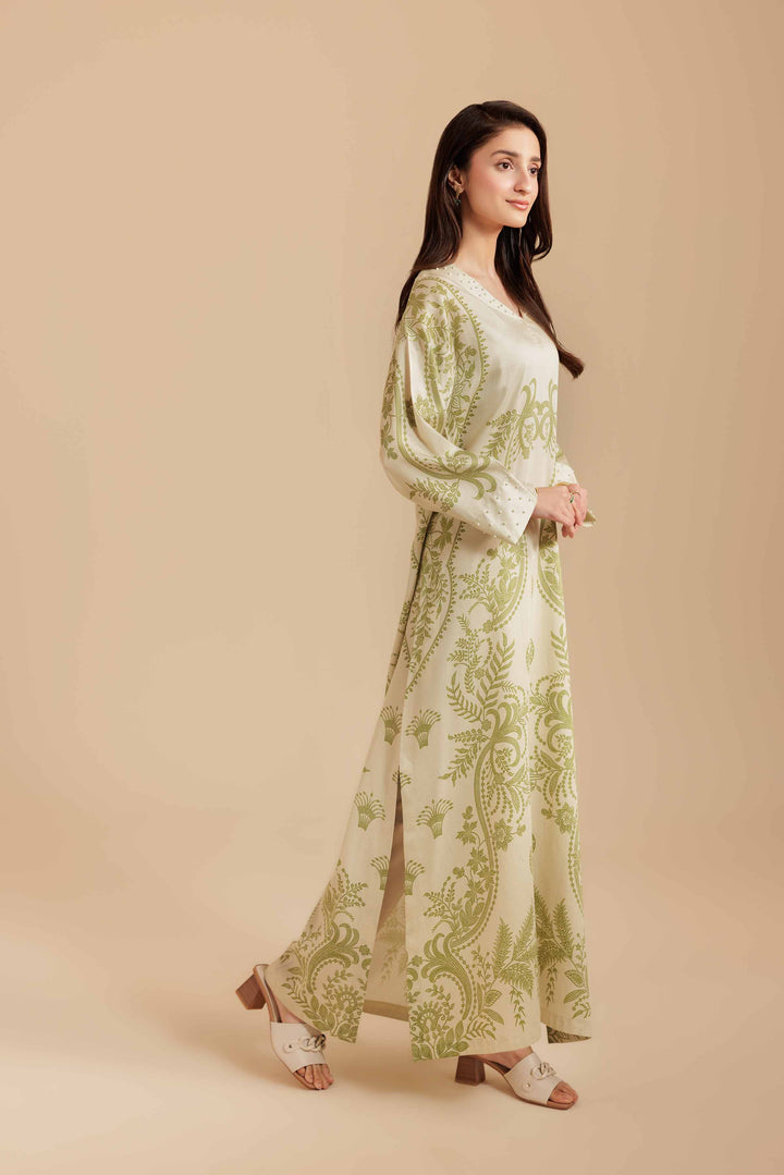 NishatUK - Sage Printed Sateen 1-piece ready to wear Long Dress