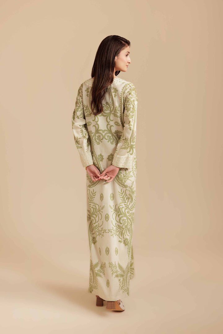 NishatUK - Sage Printed Sateen 1-piece ready to wear Long Dress