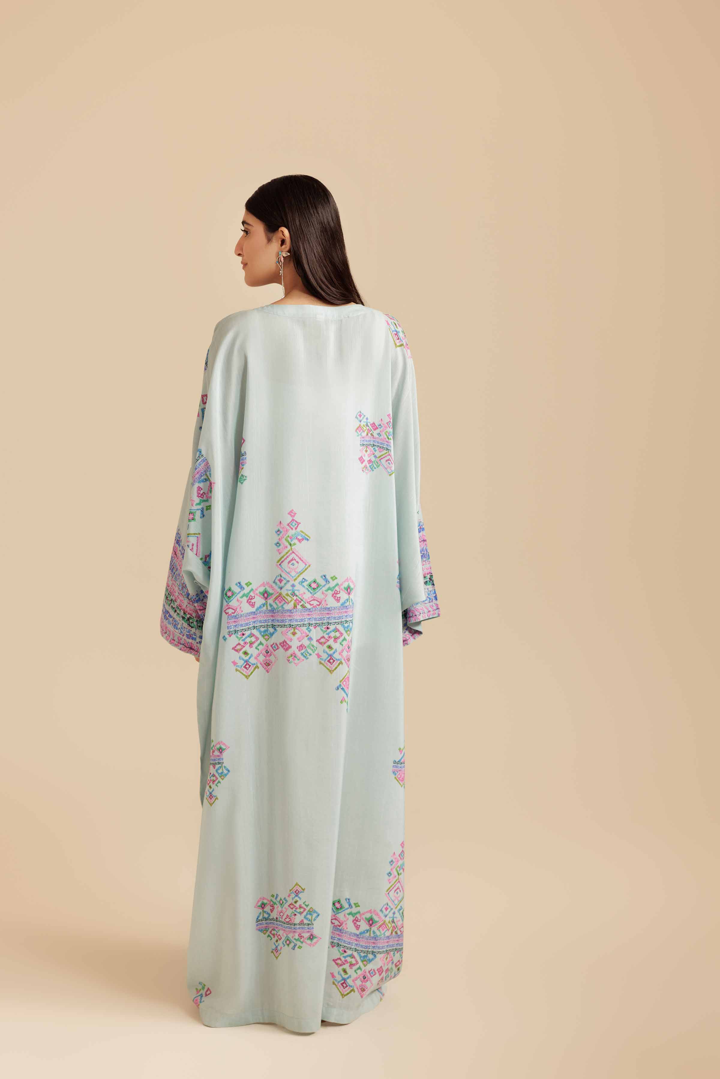 NishatUK - Sky Blue Printed Raw Silk 1-piece ready to wear Long Dress