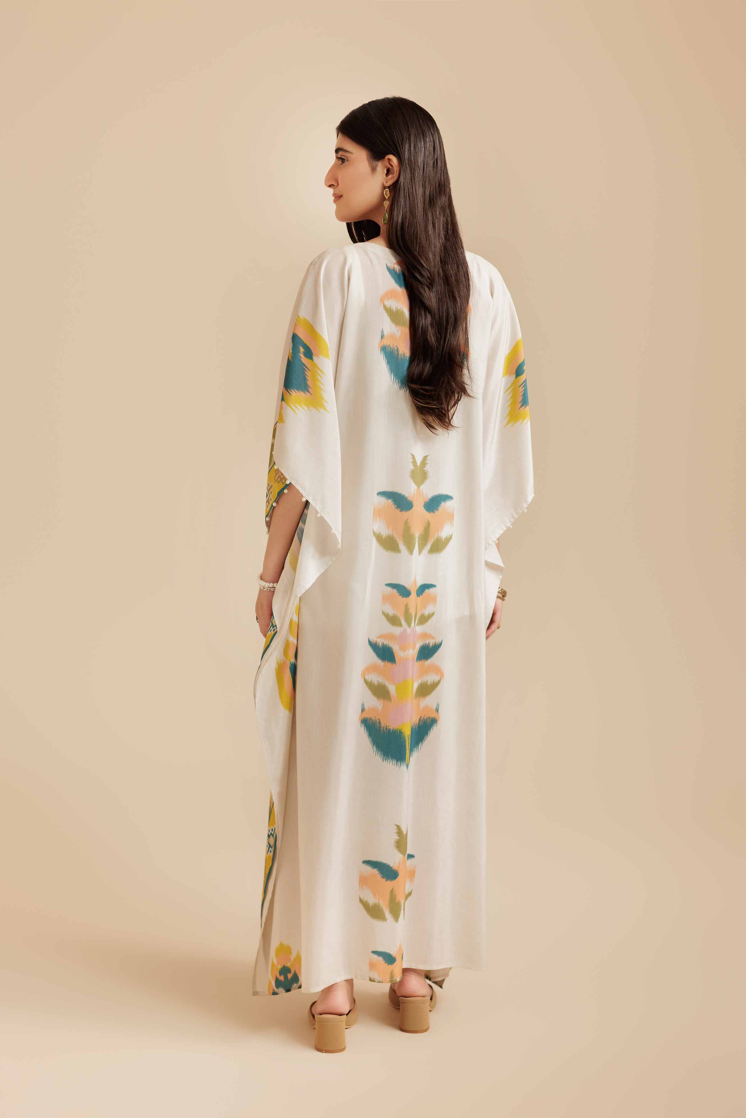 NishatUK - Beige Printed Silk 1-piece ready to wear Long Dress