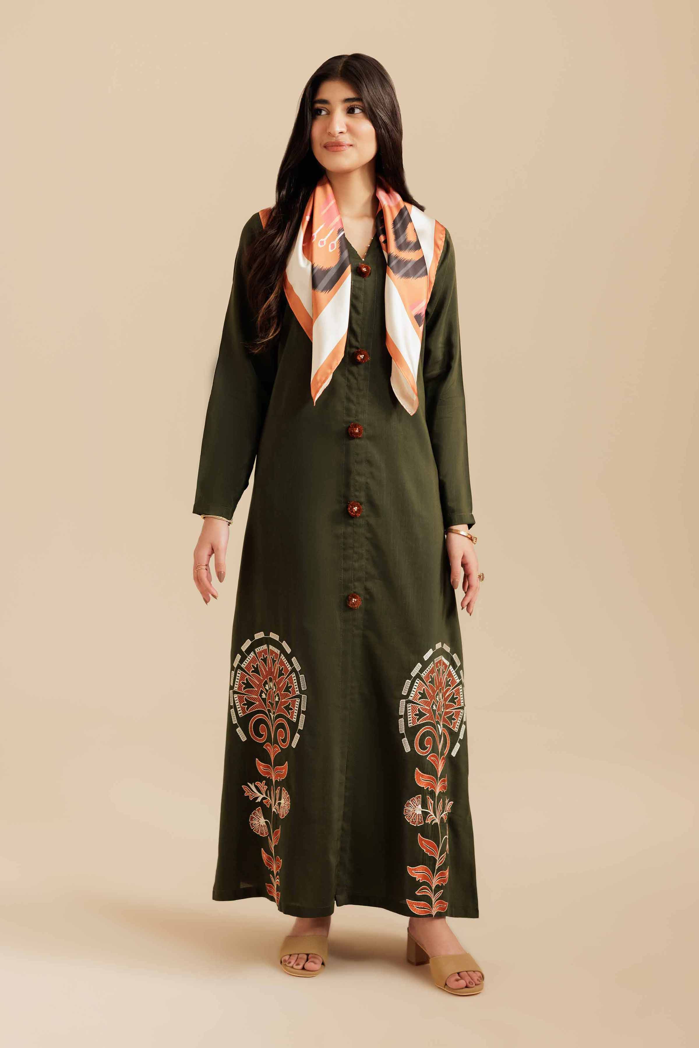 NishatUK - Green Embroidered Silk 2-piece ready to wear Dress