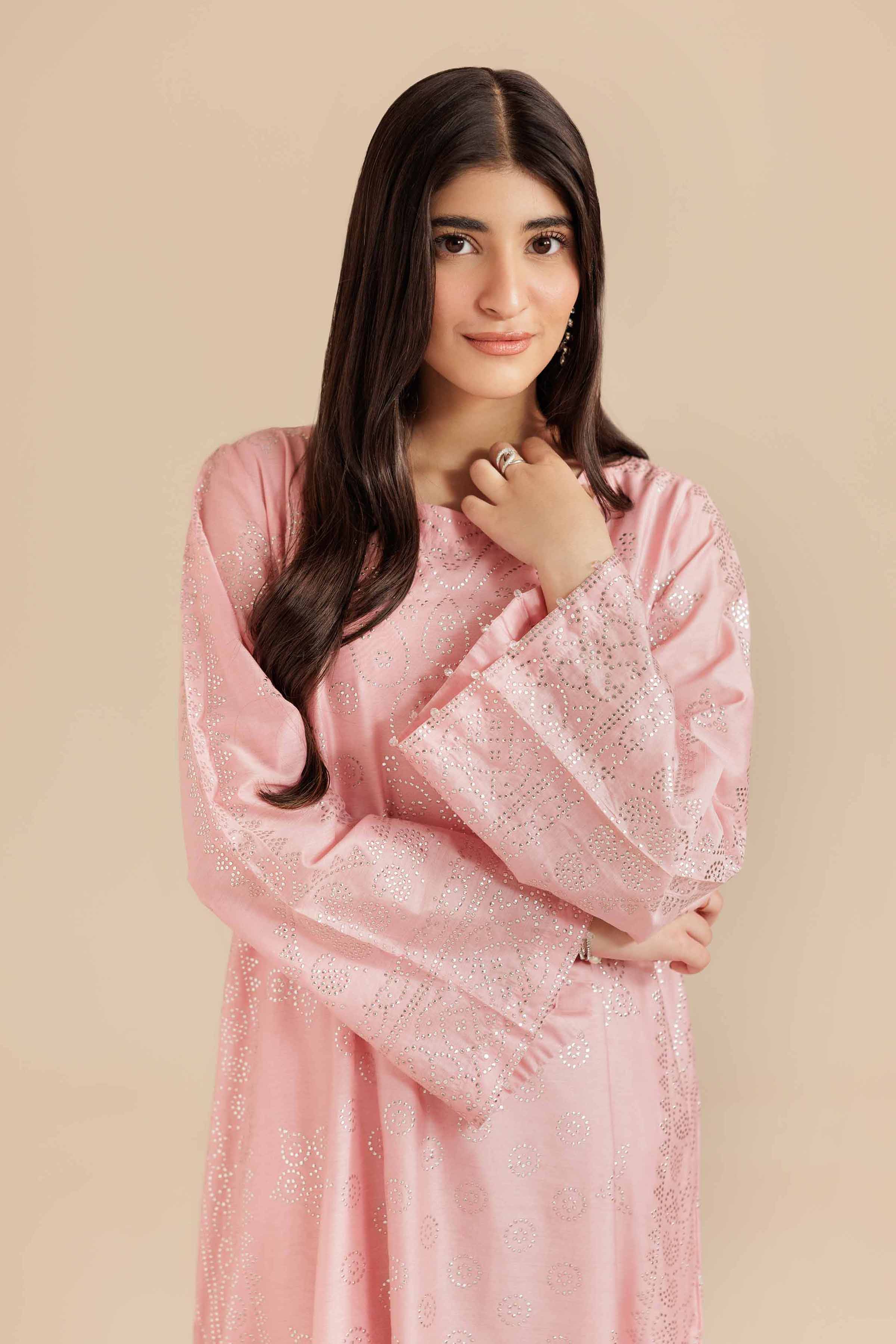 NishatUK - Pink Solids Mukesh 1-piece ready to wear Long Dress