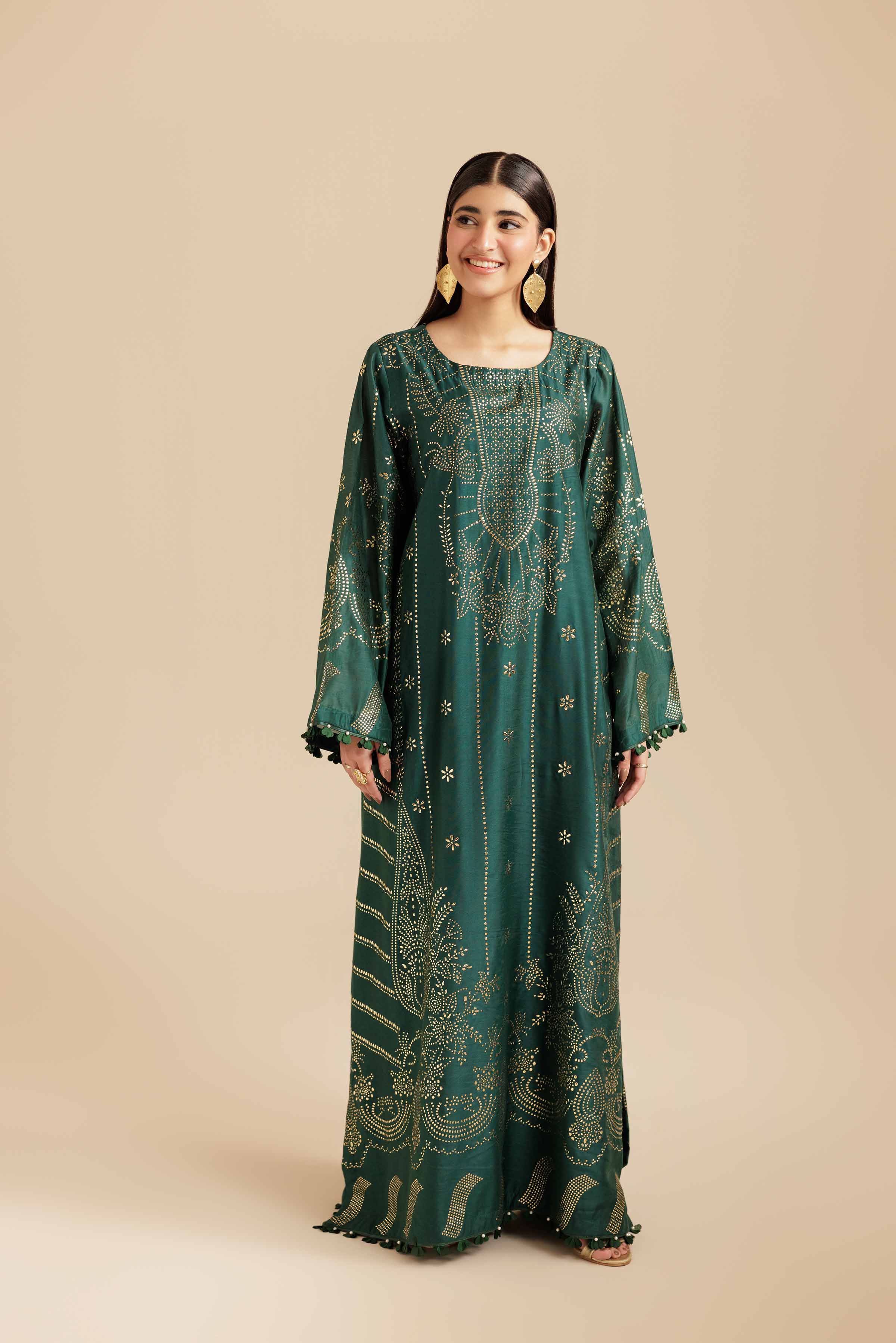 NishatUK - Dark Green  Mukesh  1-piece ready to wear Long Dress