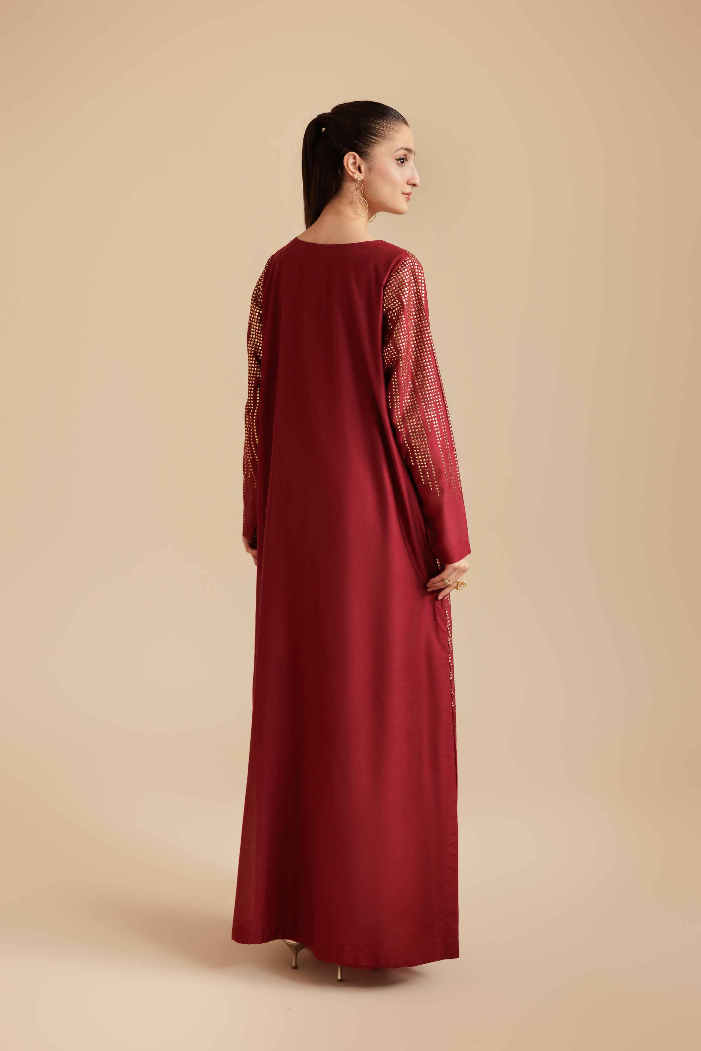 NishatUK - Maroon Solids Mukesh 1-piece ready to wear Long Dress