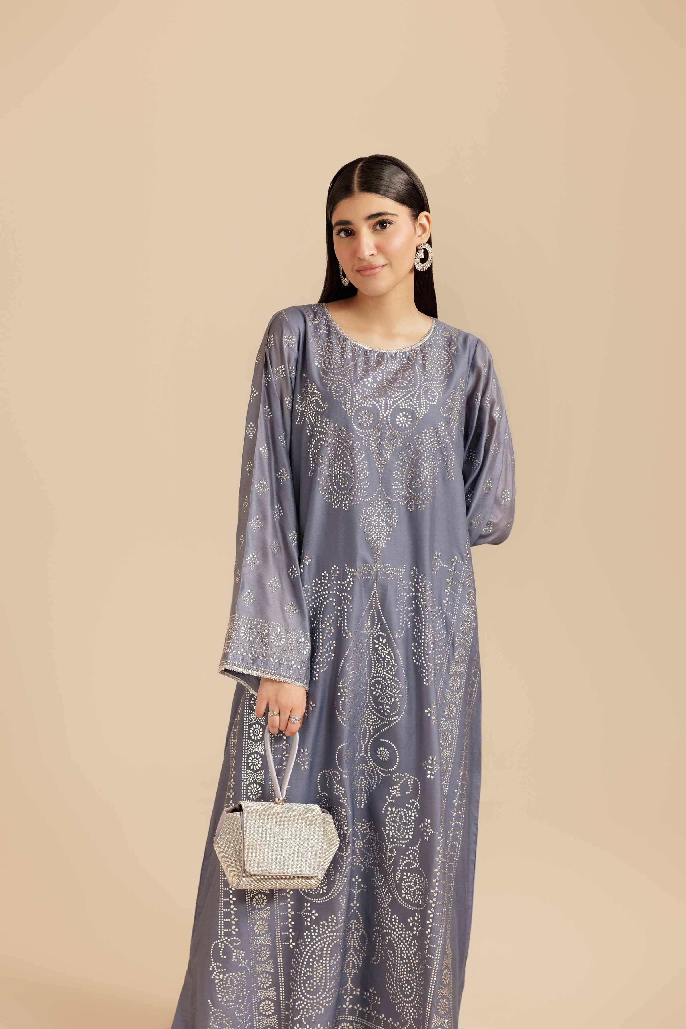 NishatUK - Blue Solids Mukesh 1-piece ready to wear Long Dress