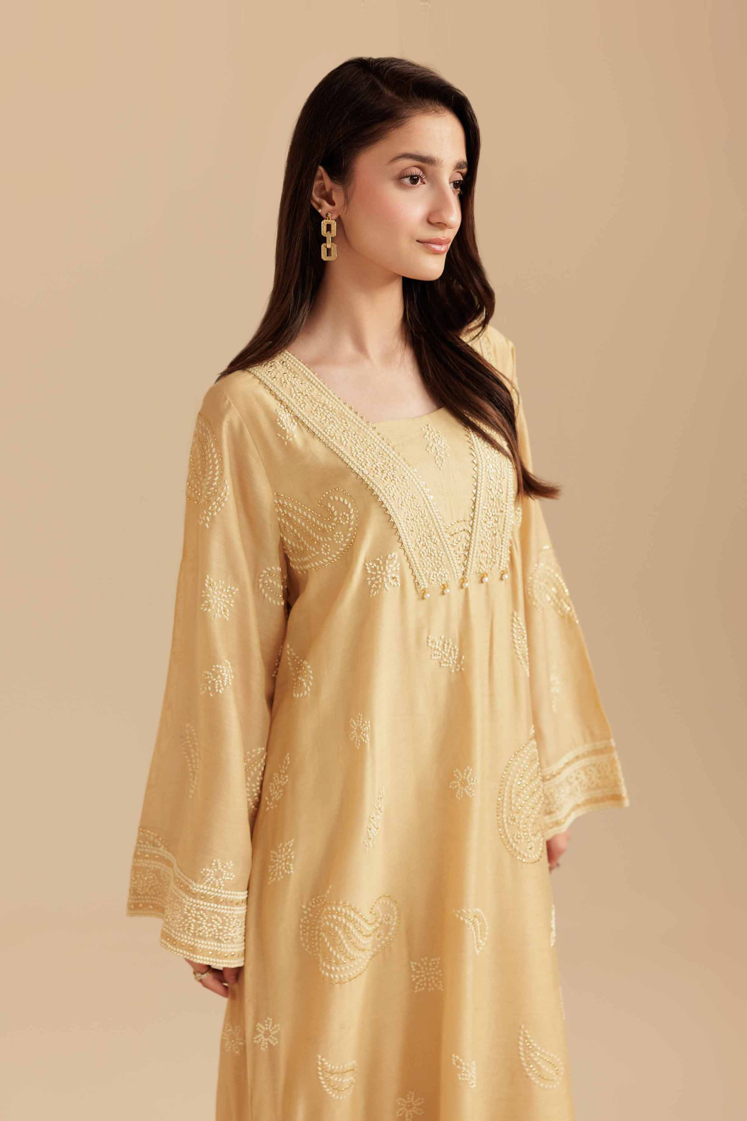 NishatUK - Beige Solids Mukesh 1-piece ready to wear Shirt