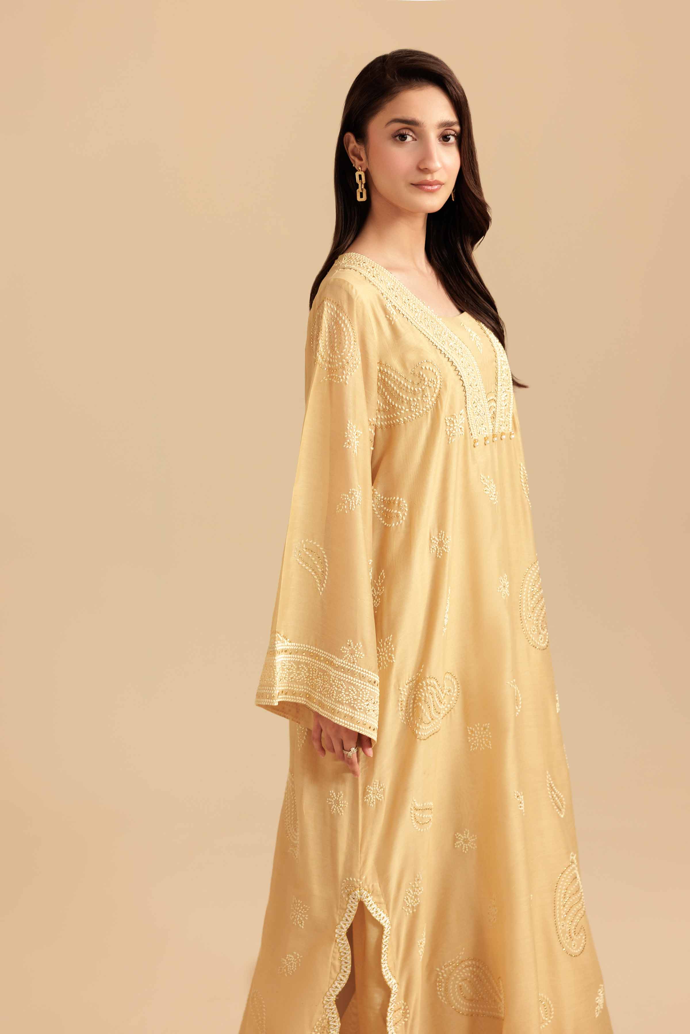 NishatUK - Beige Solids Mukesh 1-piece ready to wear Shirt