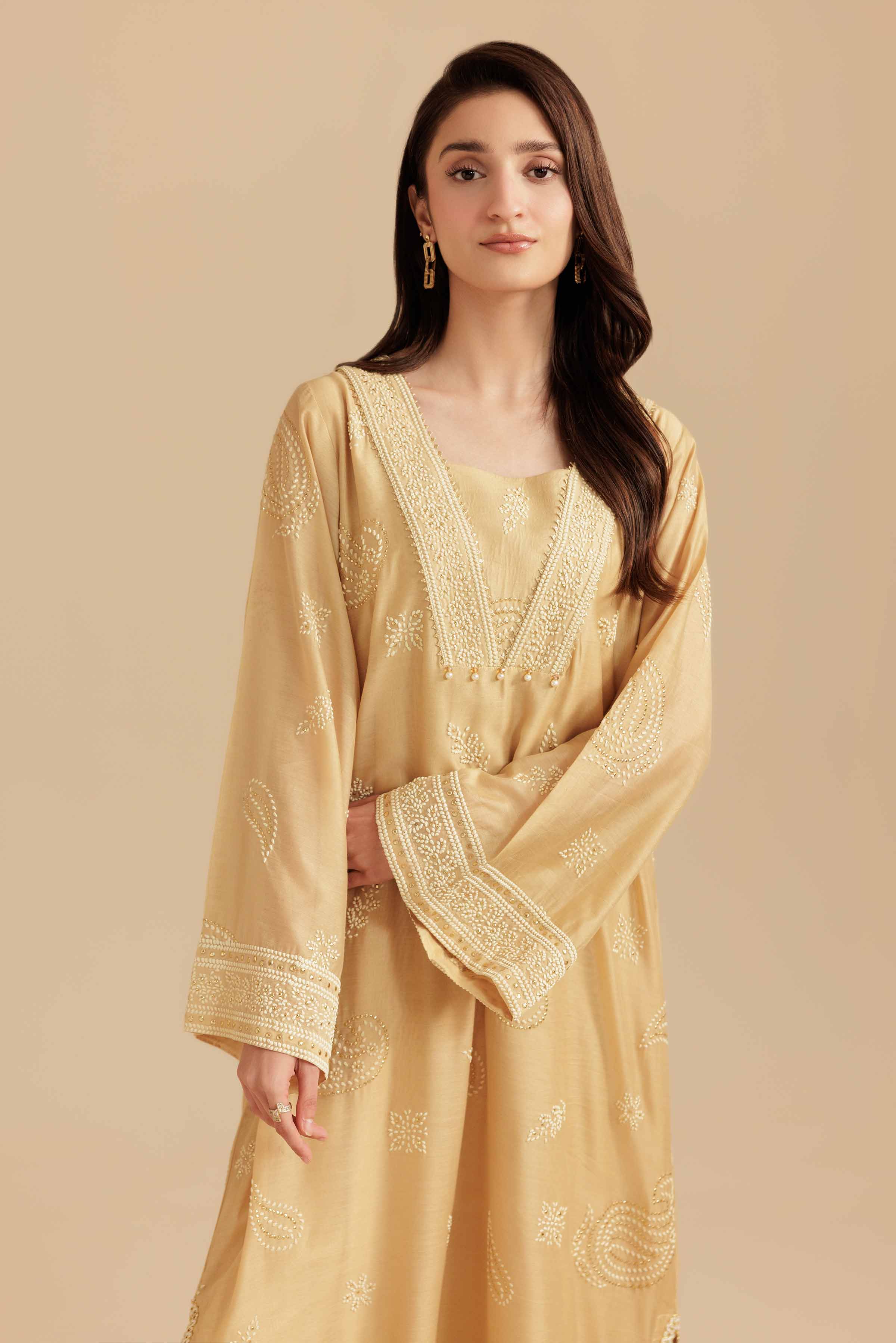 NishatUK - Beige Solids Mukesh 1-piece ready to wear Shirt
