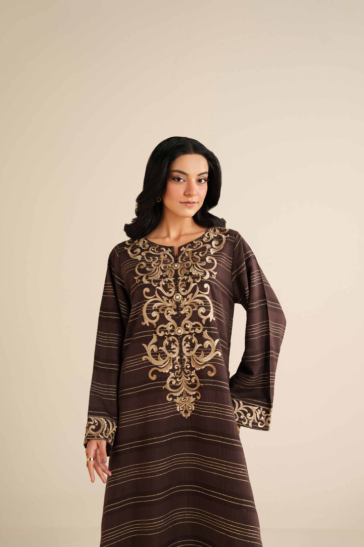 NishatUK - Brown  Fancy Gold 1-piece ready to wear Long Dress