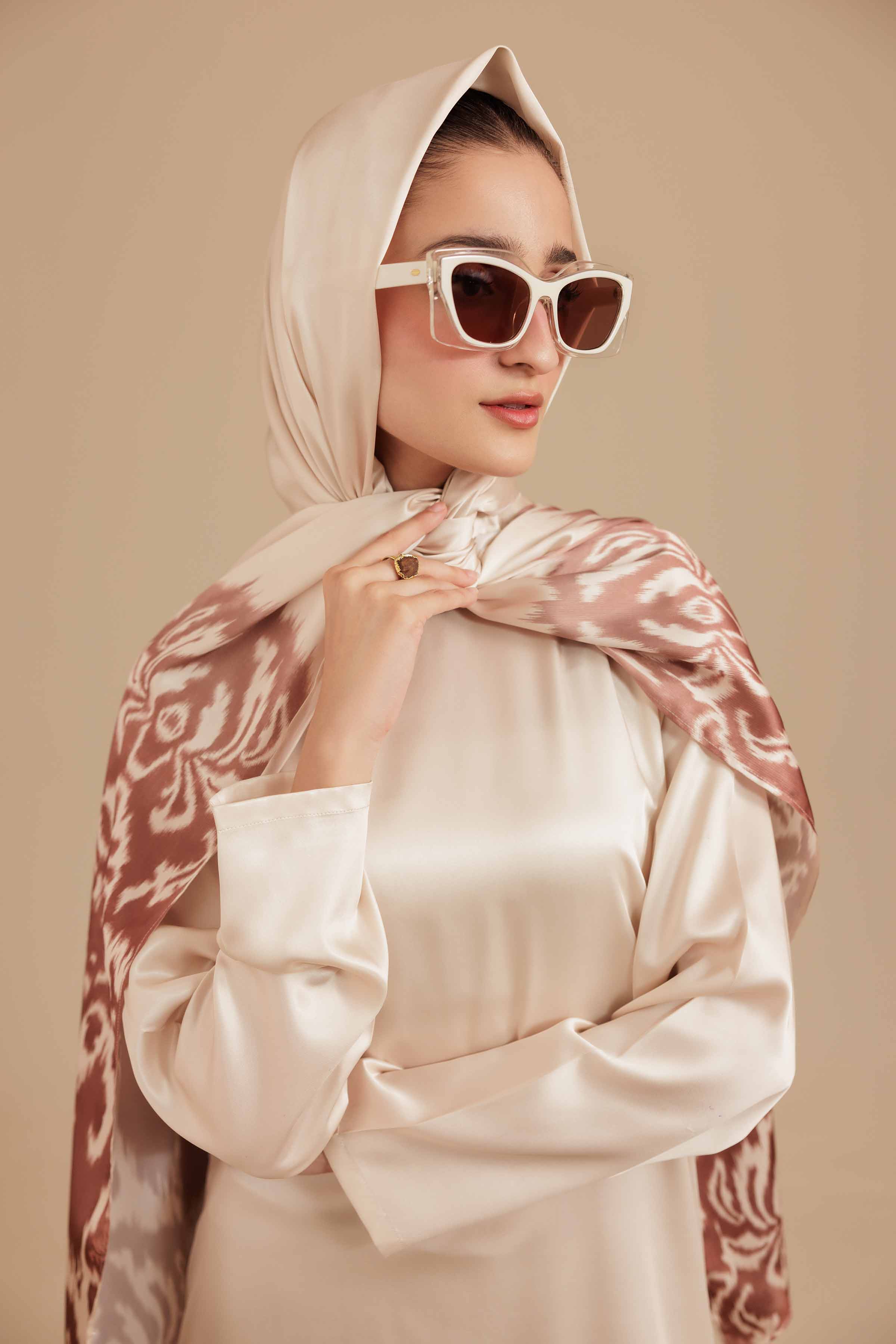 NishatUK - Brown Printed Silk 2-piece ready to wear Long Dress