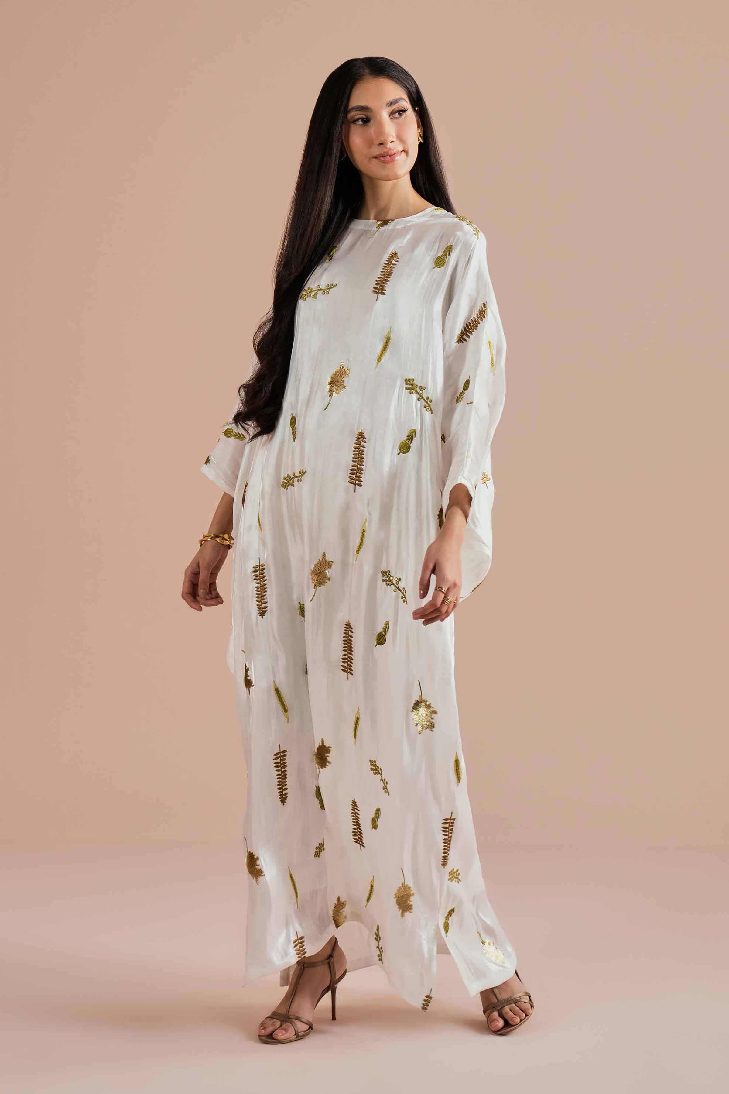 NishatUK - White Embroidered Shimer Satin 1-piece ready to wear dress