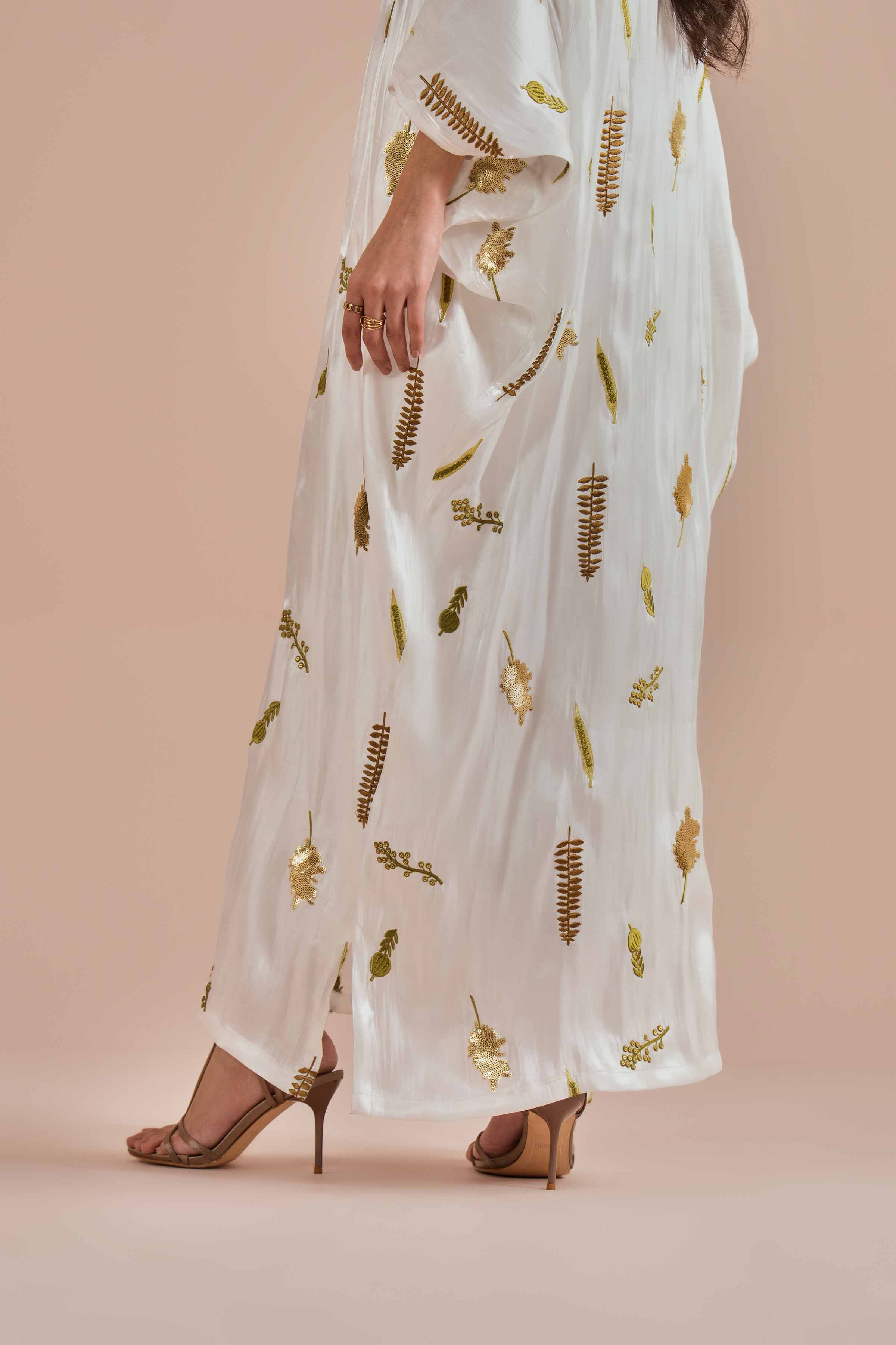 NishatUK - White Embroidered Shimer Satin 1-piece ready to wear dress