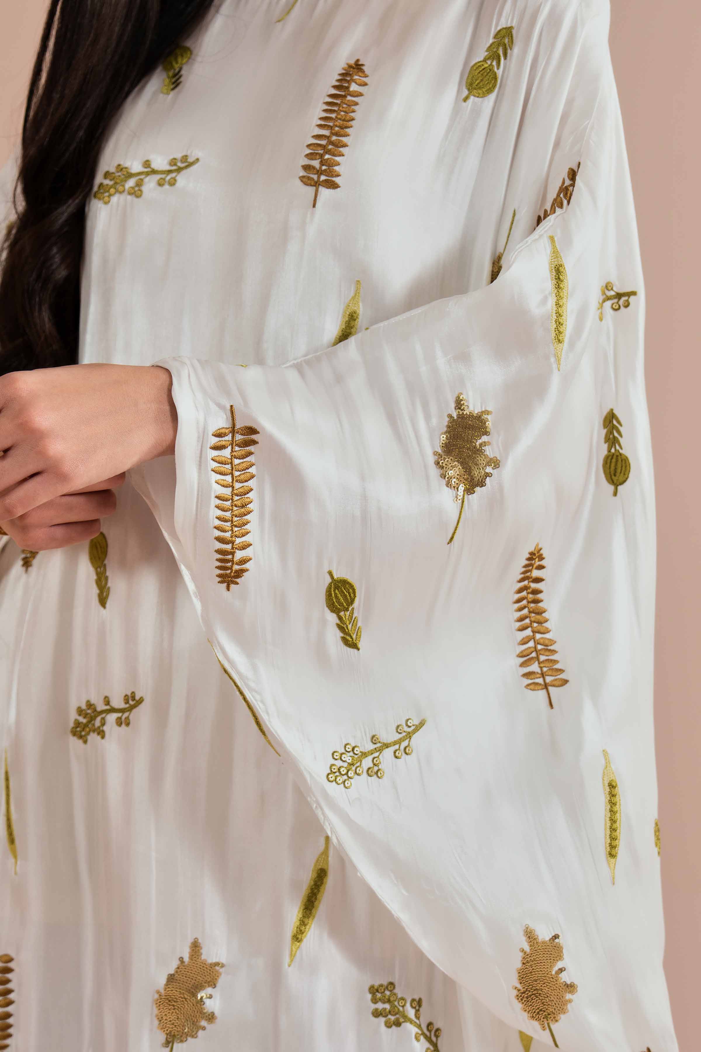 NishatUK - White Embroidered Shimer Satin 1-piece ready to wear dress