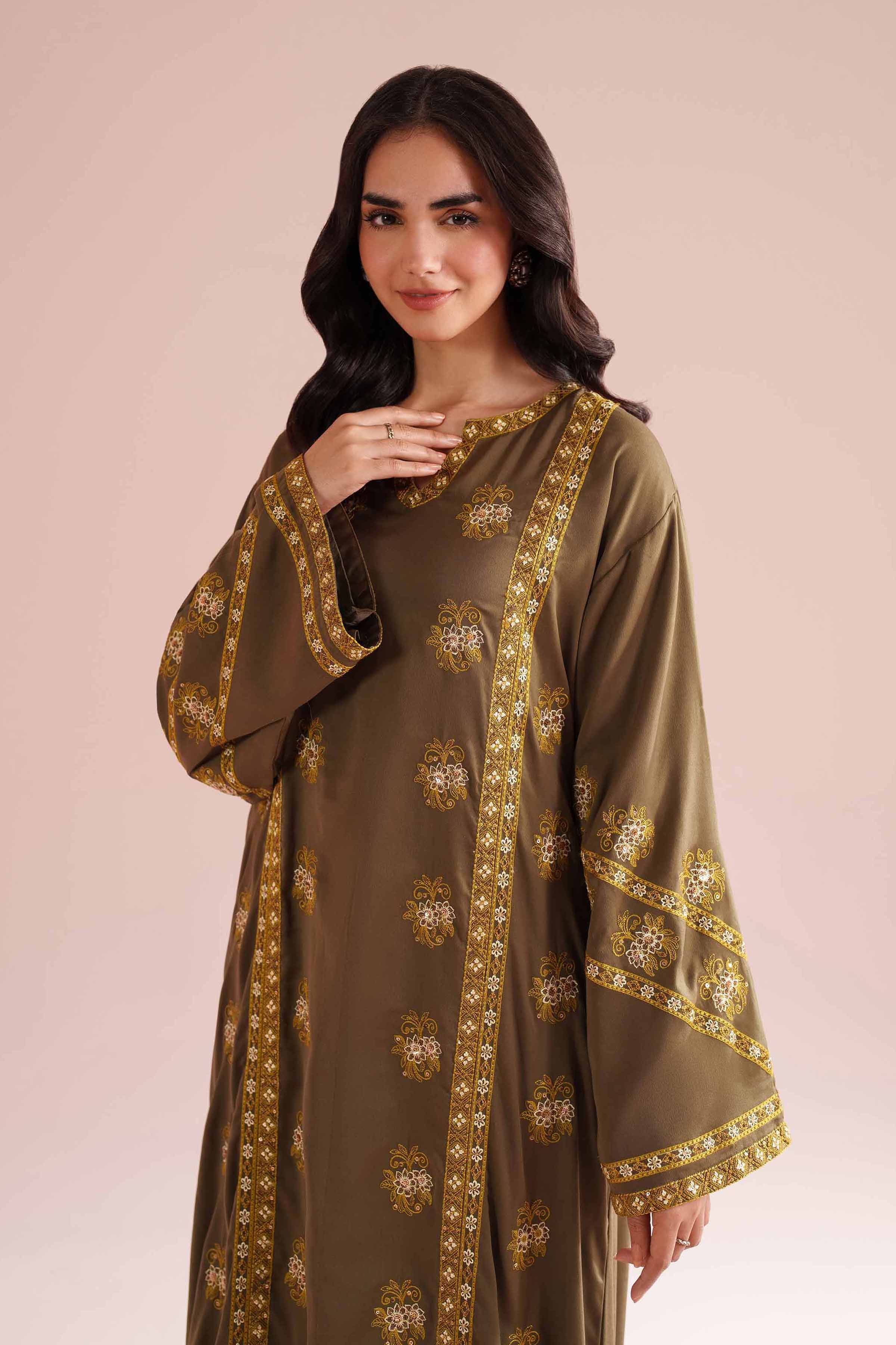 NishatUK - Green Embroidered Grip 1-piece ready to wear long dress