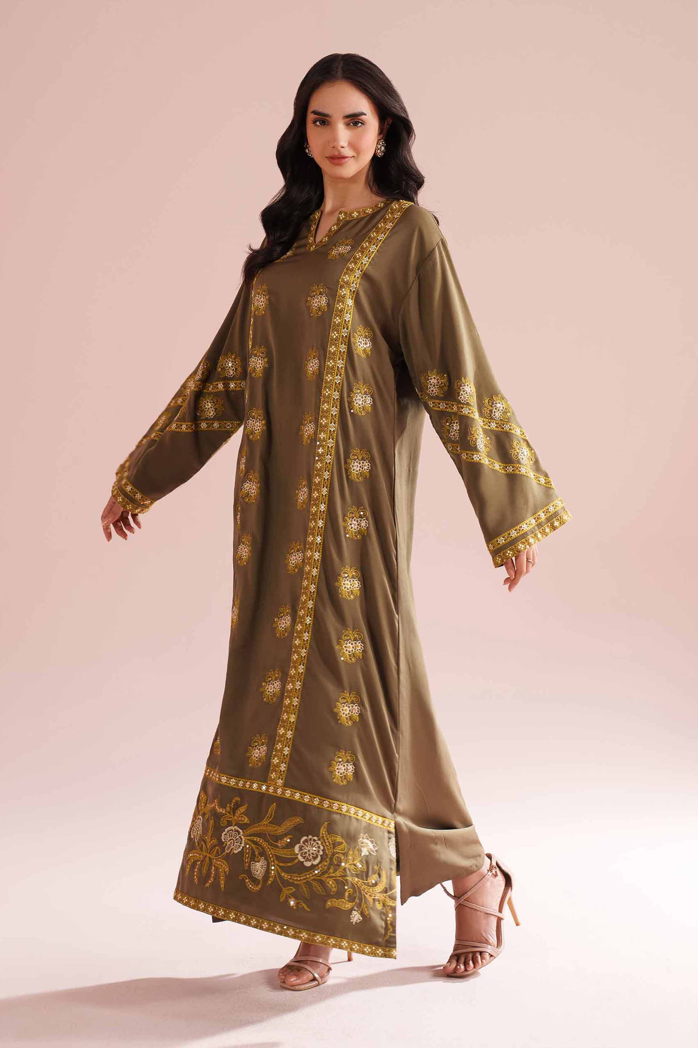 NishatUK - Green Embroidered Grip 1-piece ready to wear long dress