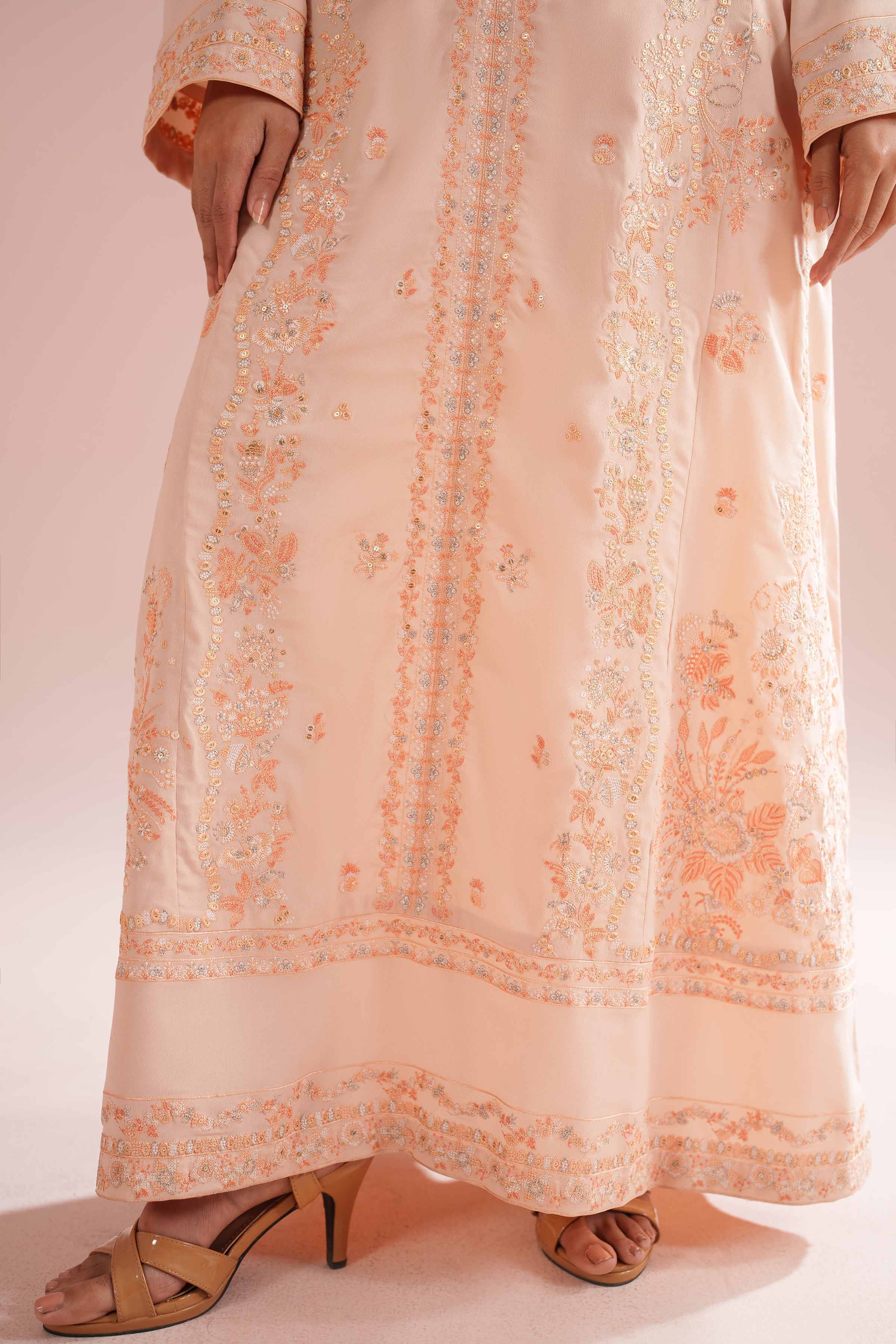 Nishat UK - Orange Embroidered Grip 1 Piece ready to wear Long Dress