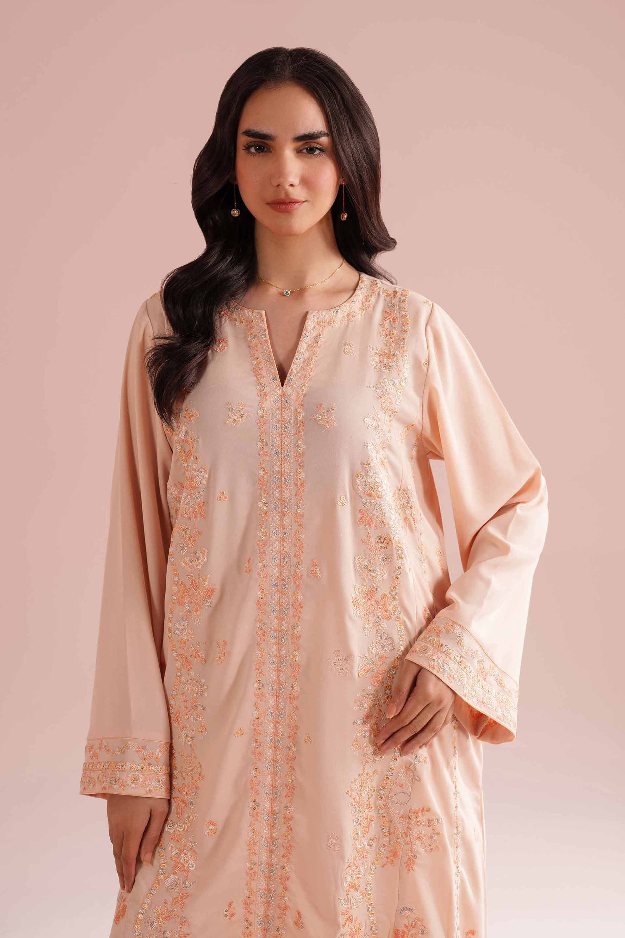 Nishat UK - Orange Embroidered Grip 1 Piece ready to wear Long Dress