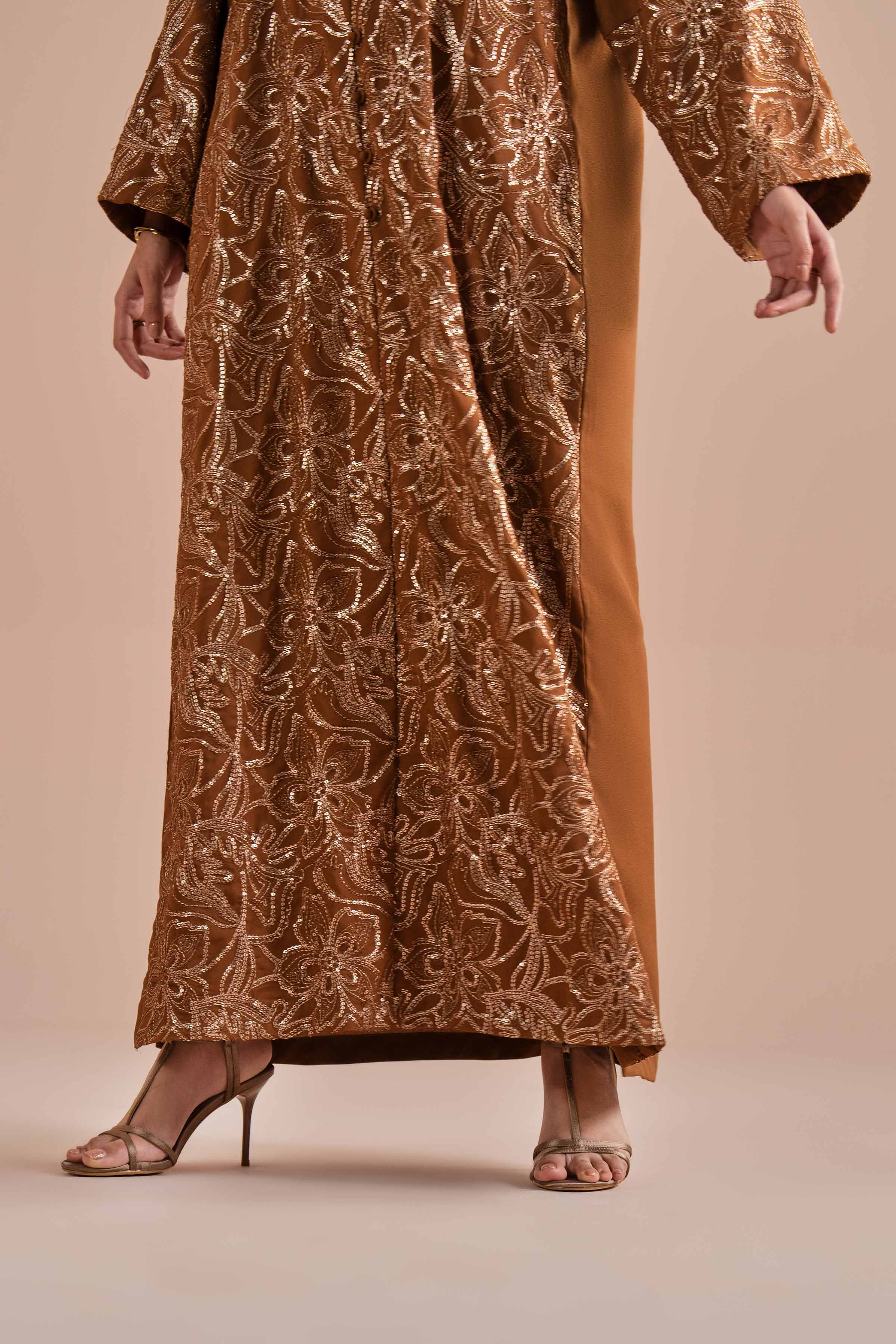 NishatUK - Brown Embroidered Georgette 1-piece ready to wear dress