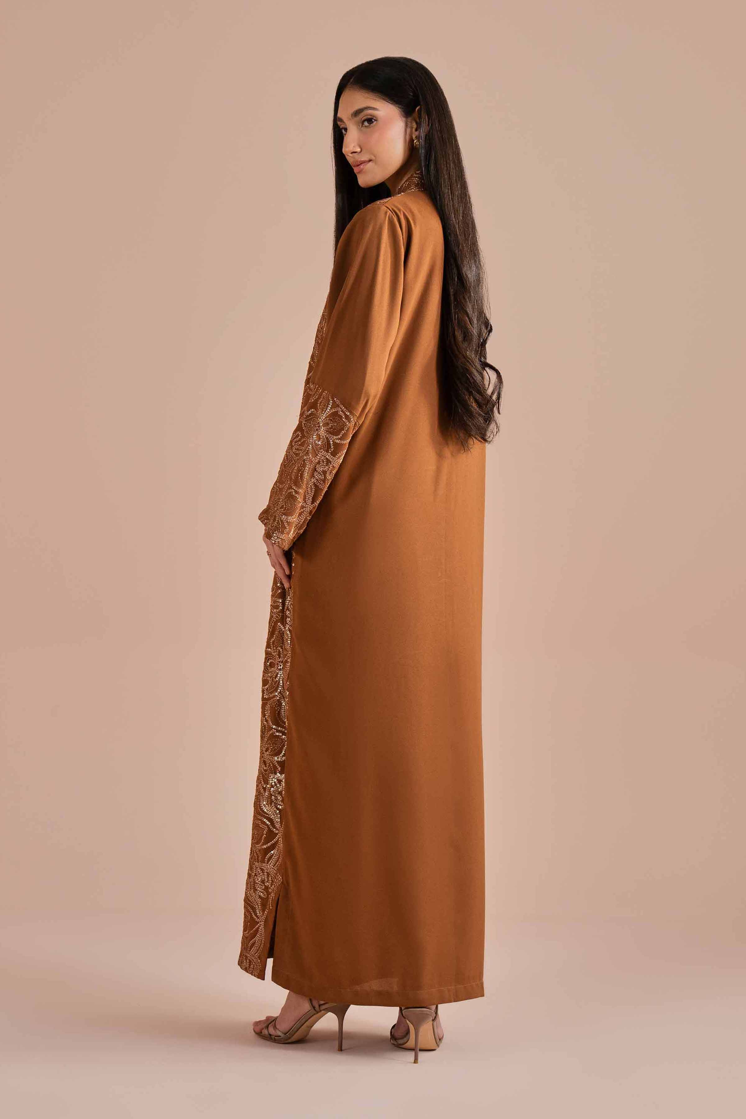 NishatUK - Brown Embroidered Georgette 1-piece ready to wear dress