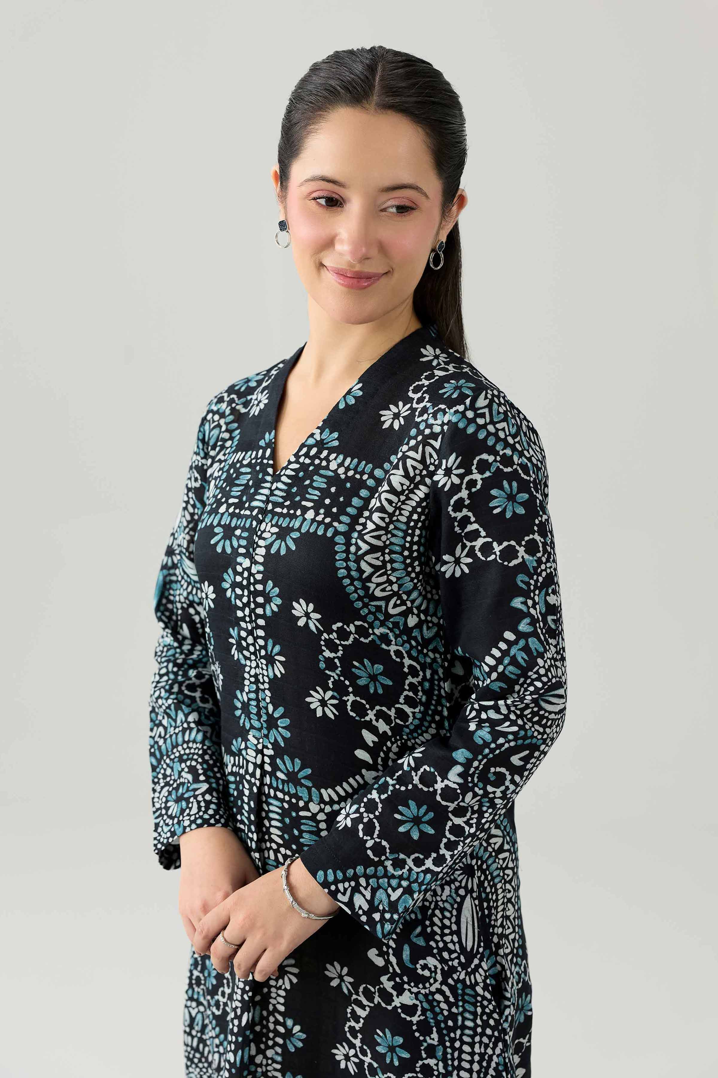 Nishat UK - Black Printed  Dobby  1 Piece ready to wear Long Dress