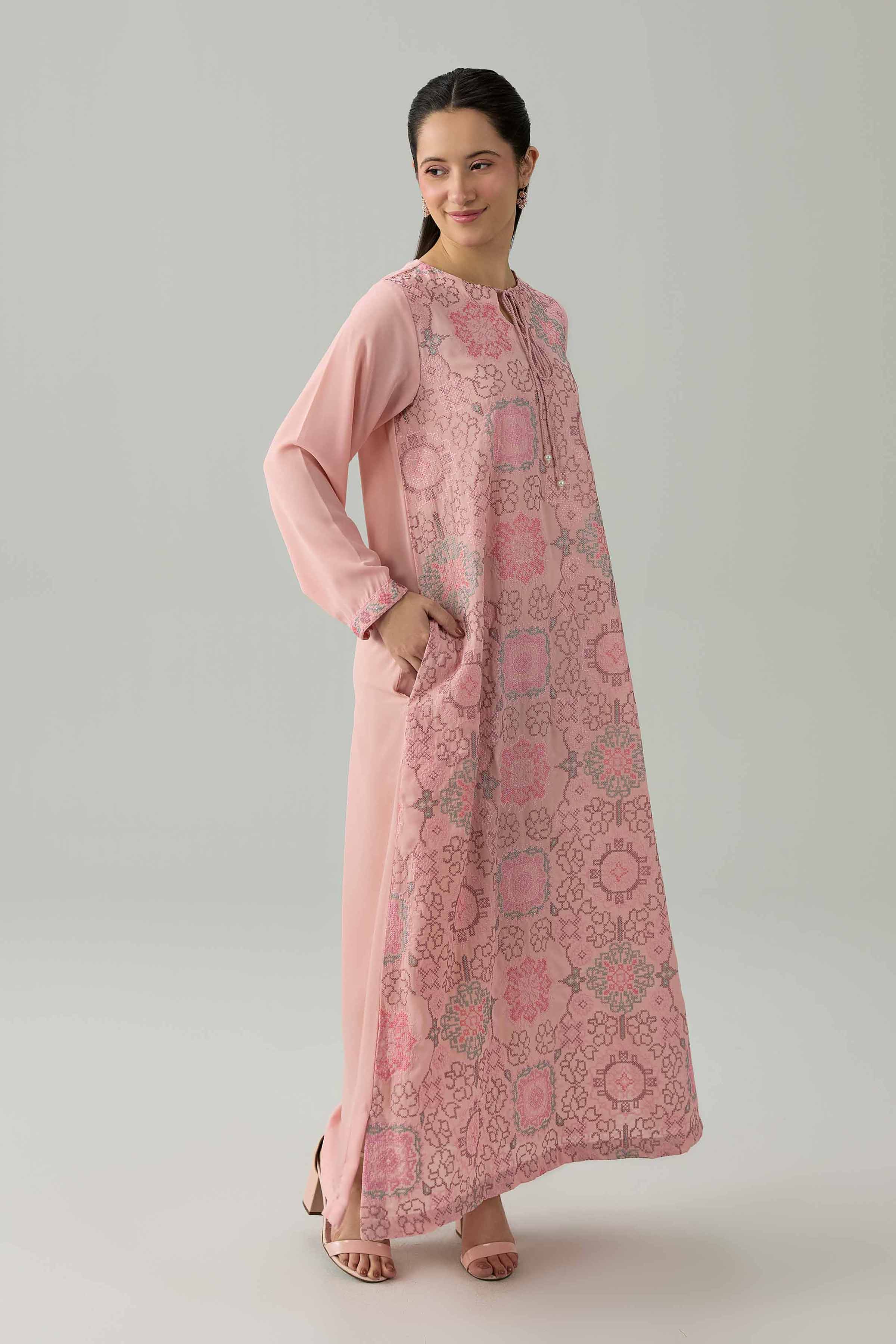 Nishat UK - Pink Embroidered Viscose 1 Piece ready to wear Long Dress