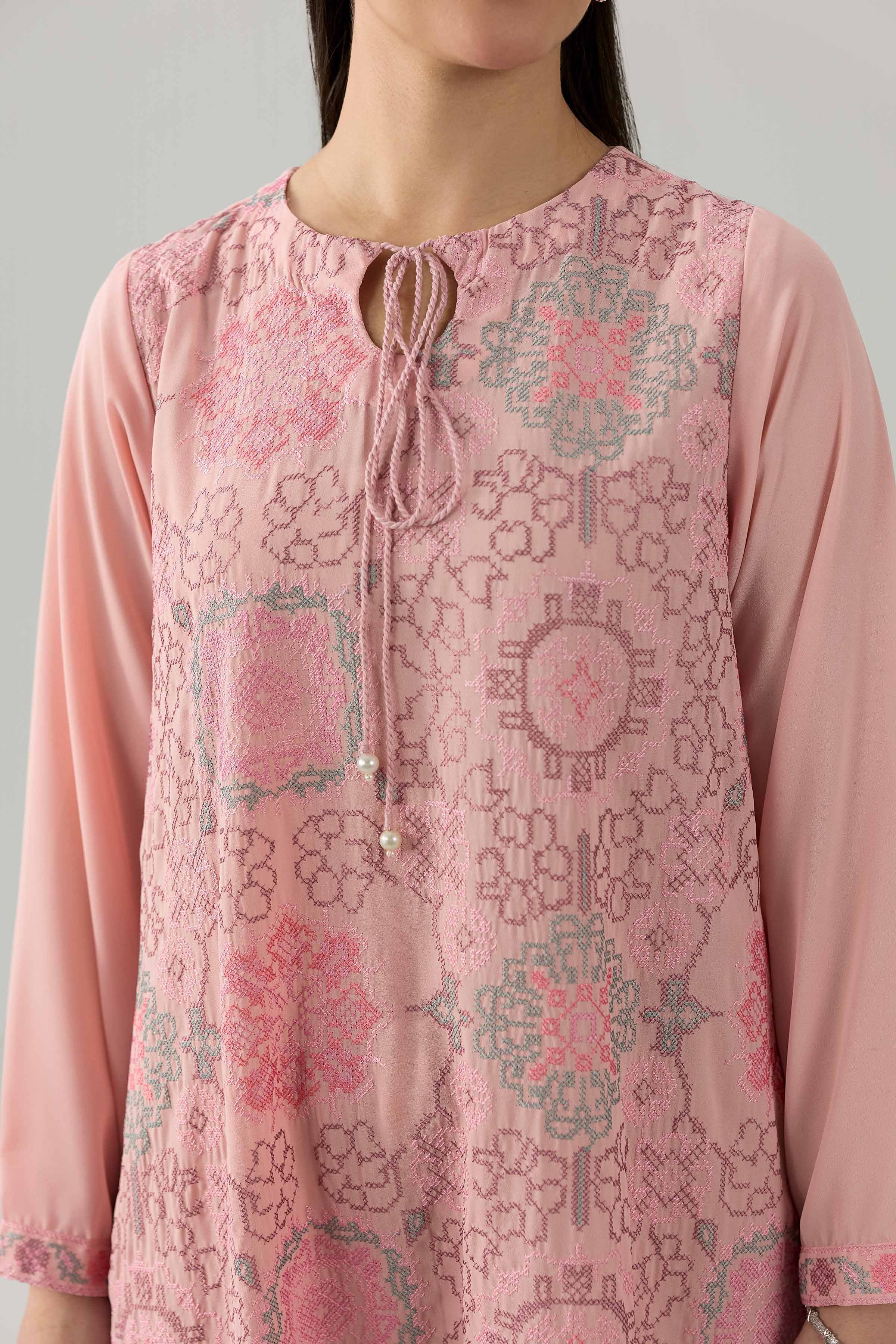 Nishat UK - Pink Embroidered Viscose 1 Piece ready to wear Long Dress
