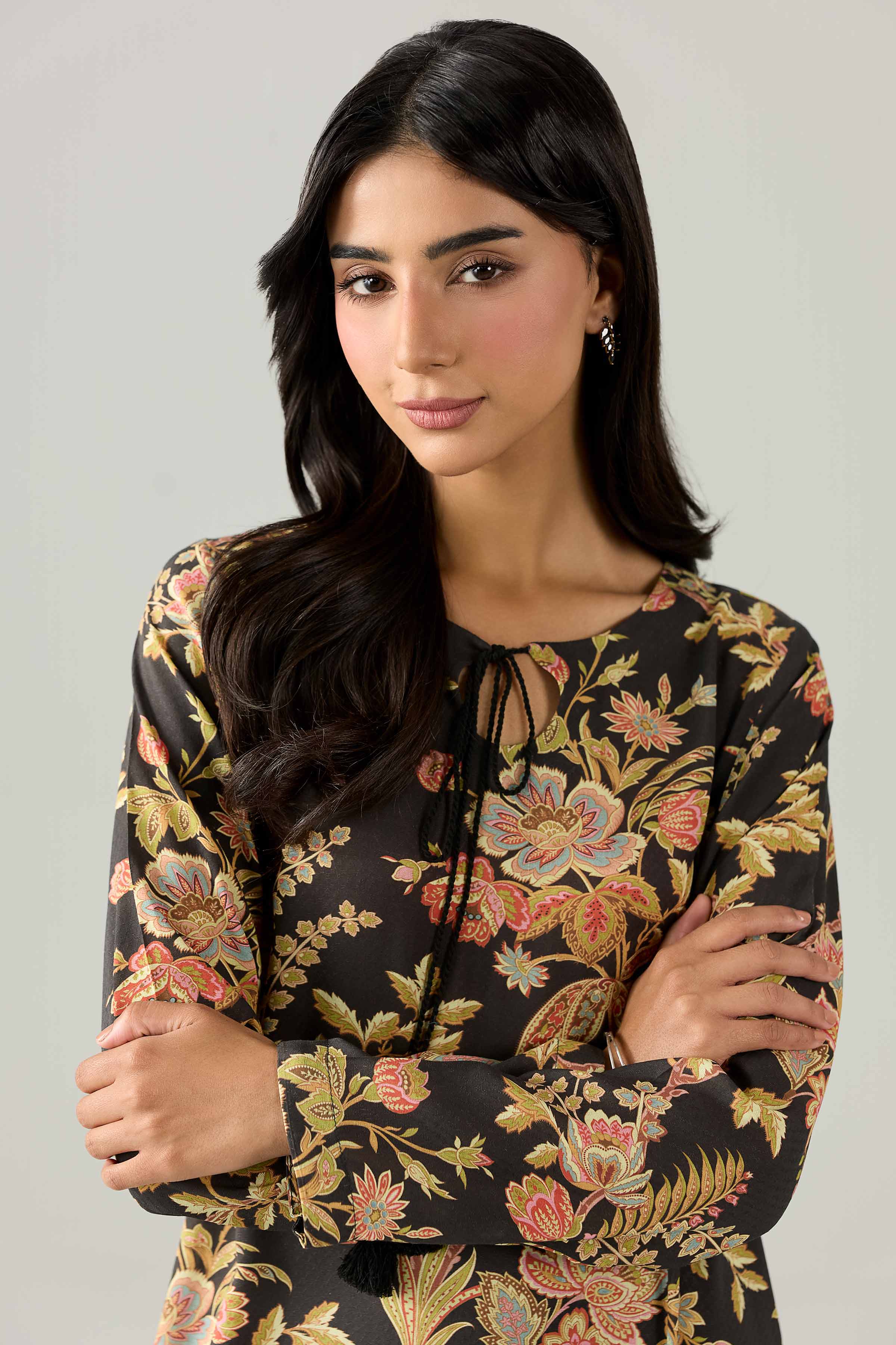 Nishat UK - Black Printed Dobby 1 Piece ready to wear long dress