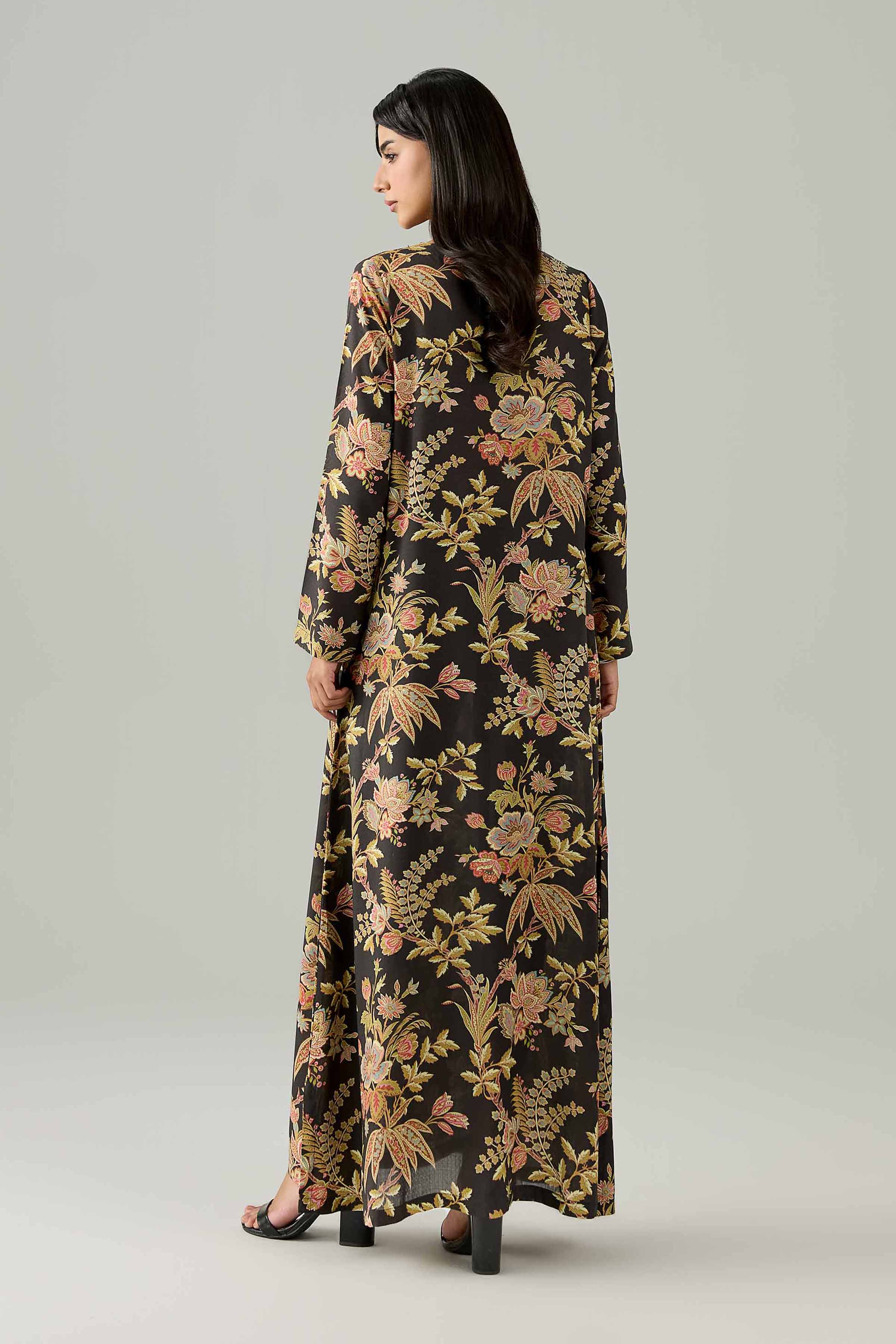Nishat UK - Black Printed Dobby 1 Piece ready to wear long dress