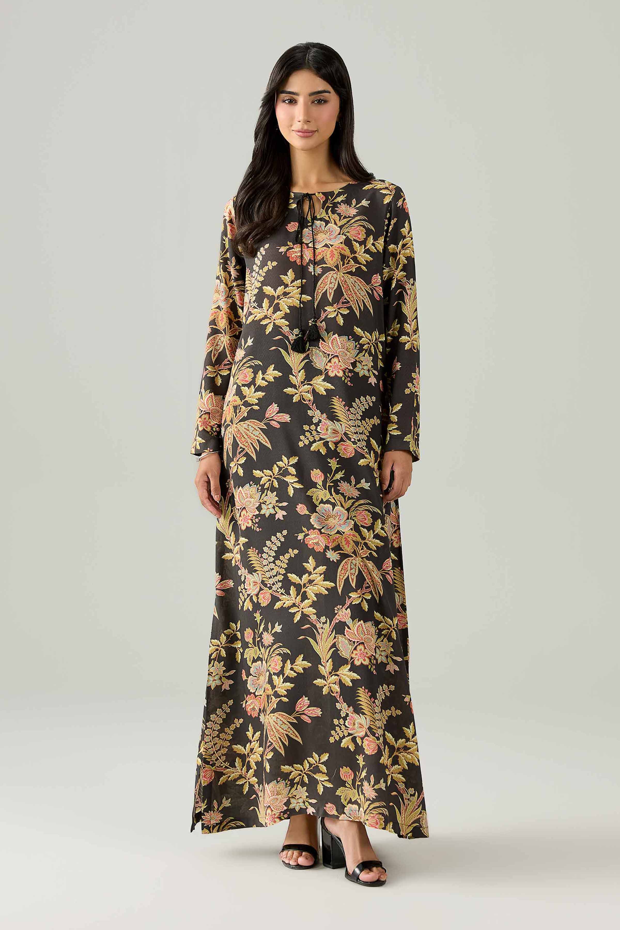 Nishat UK - Black Printed Dobby 1 Piece ready to wear long dress