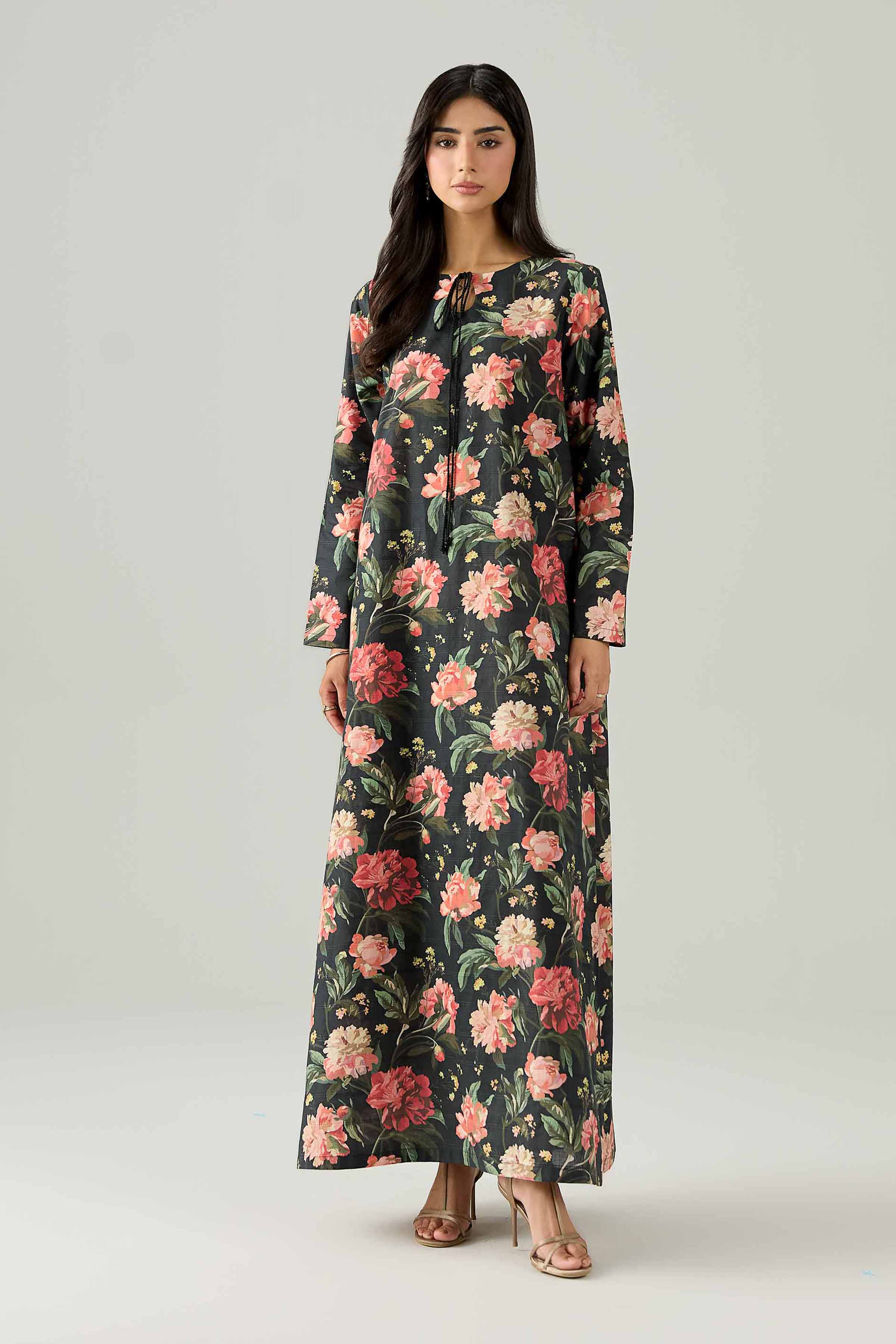 Nishat UK - Black Printed Lawn 1 Piece ready to wear long dress