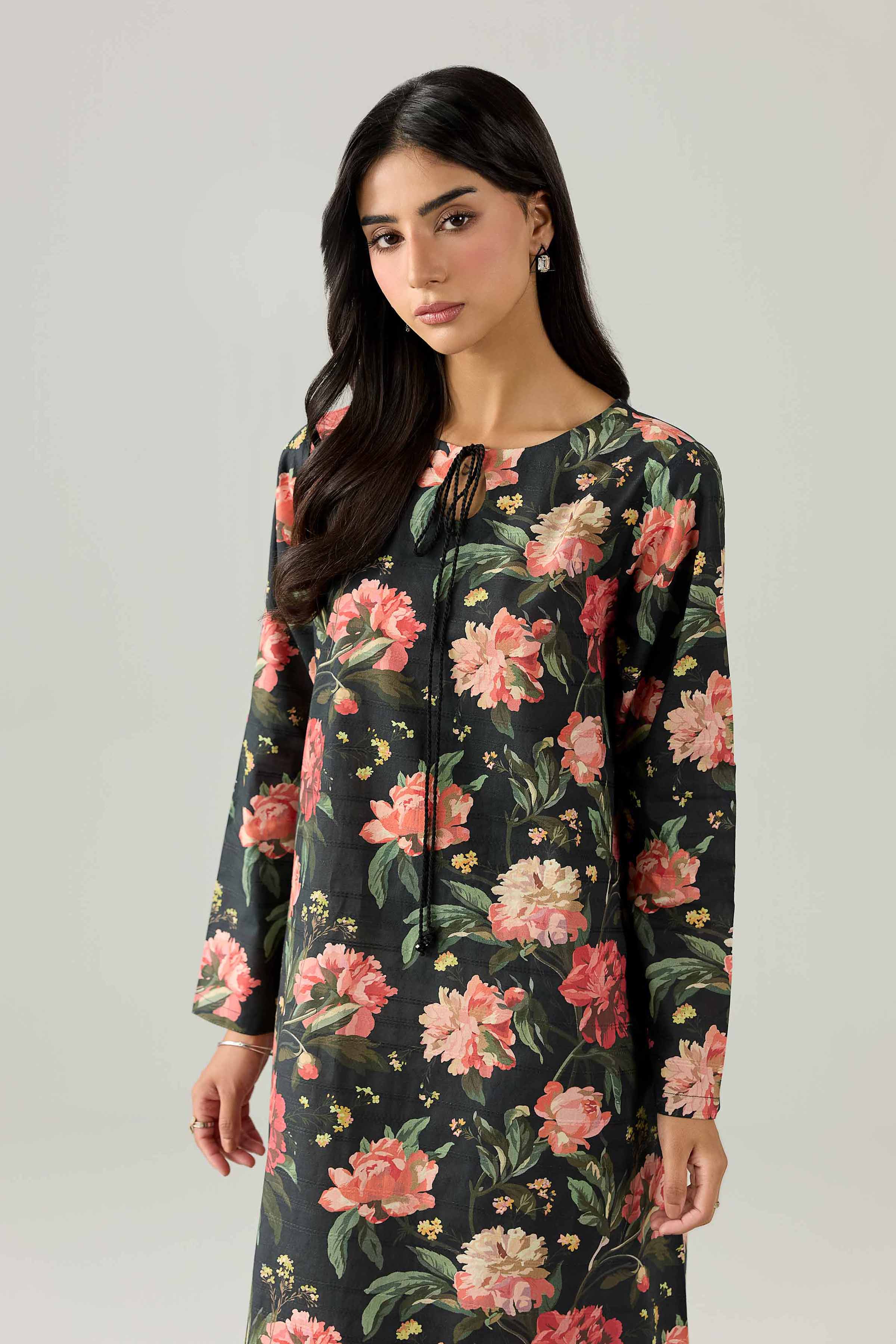 Nishat UK - Black Printed Lawn 1 Piece ready to wear long dress