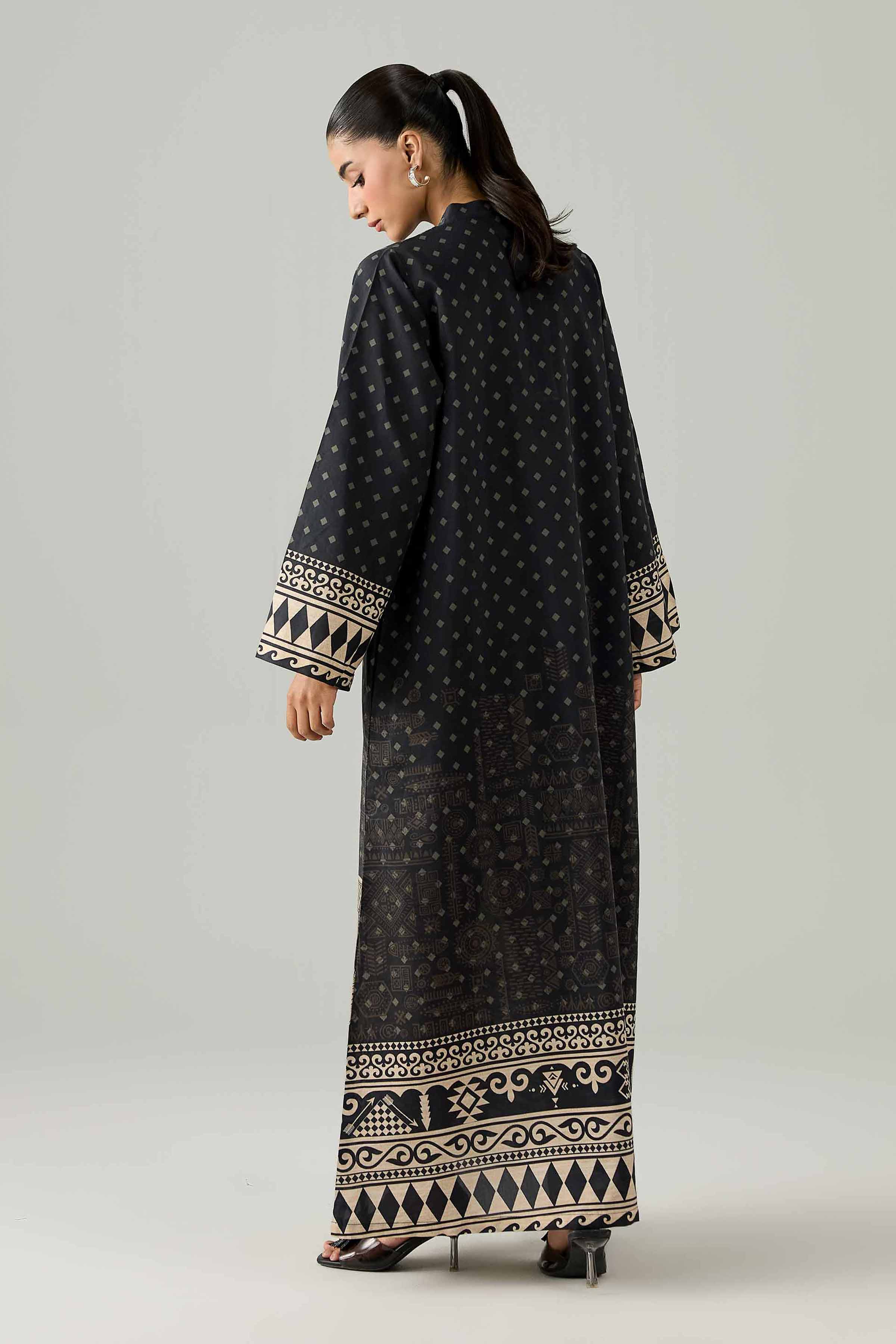 Nishat UK - Black Printed Silk 1 Piece ready to wear long dress