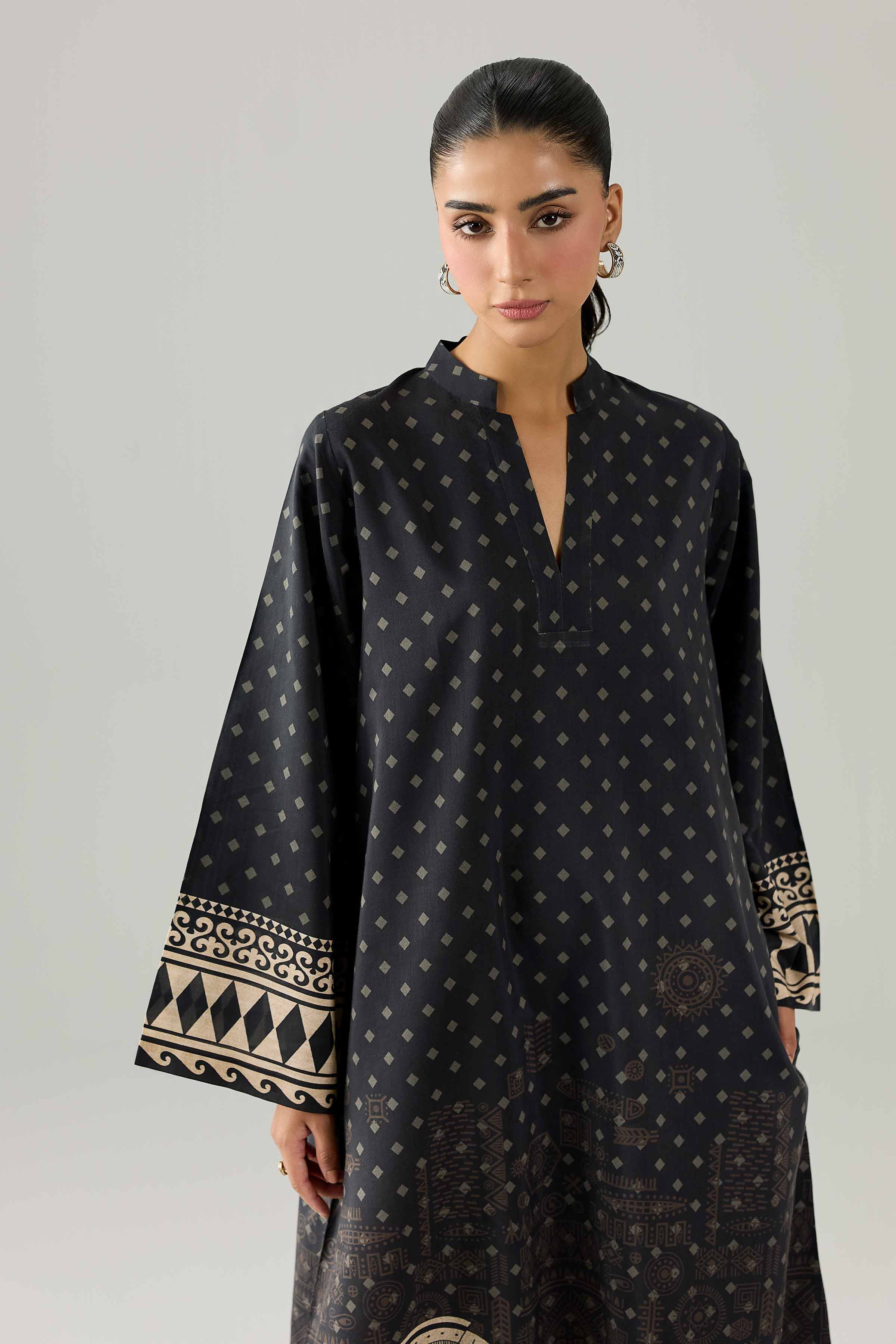 Nishat UK - Black Printed Silk 1 Piece ready to wear long dress
