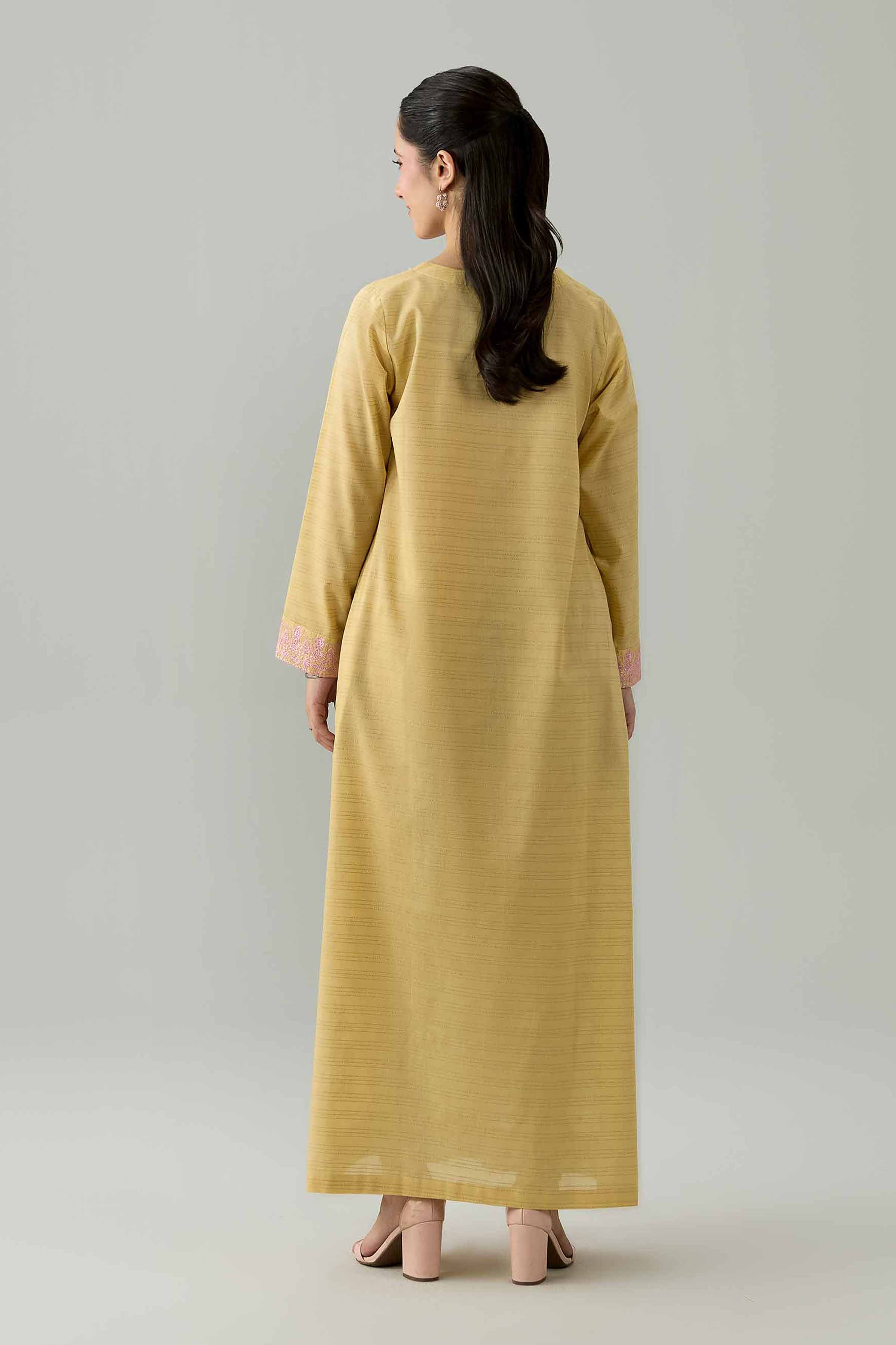 Nishat UK - Yellow Embroidered Dobby 1 Piece ready to wear Long Dress