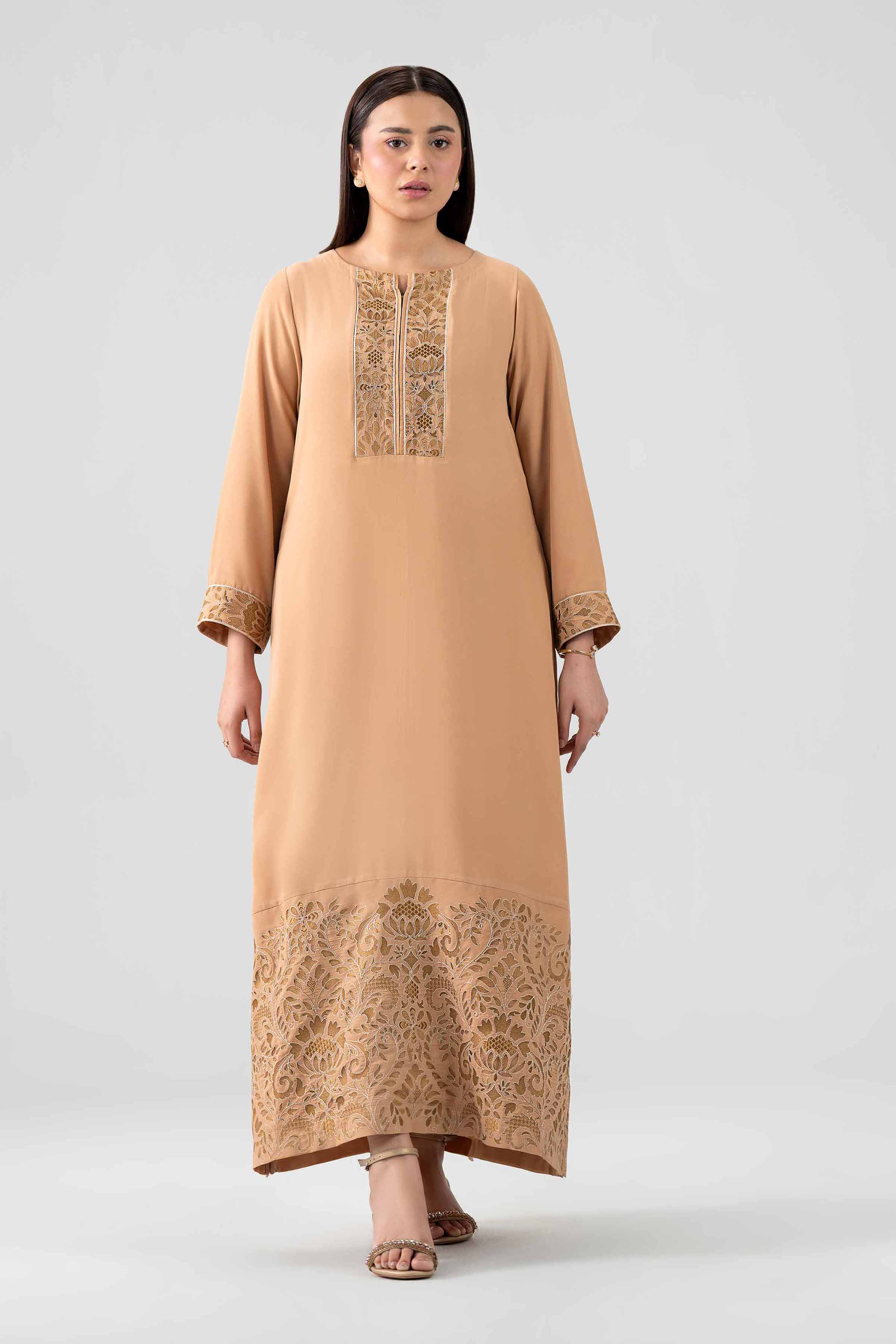 Nishat UK - Beige Embroidered Viscose 1 Piece ready to wear long dress