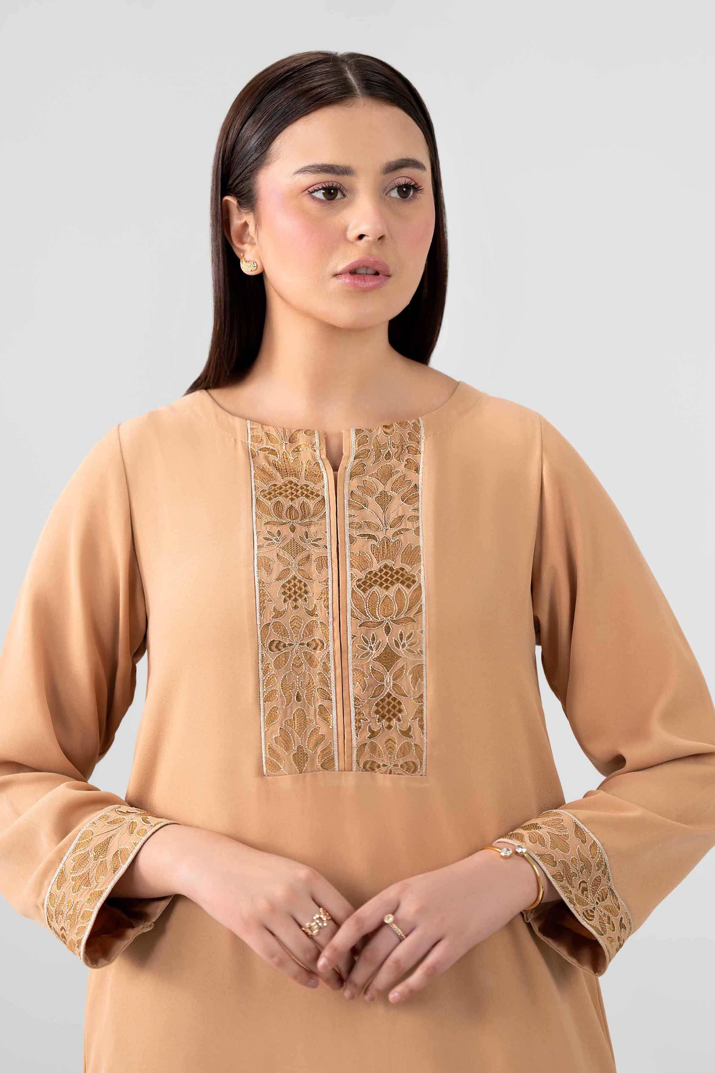 Nishat UK - Beige Embroidered Viscose 1 Piece ready to wear long dress