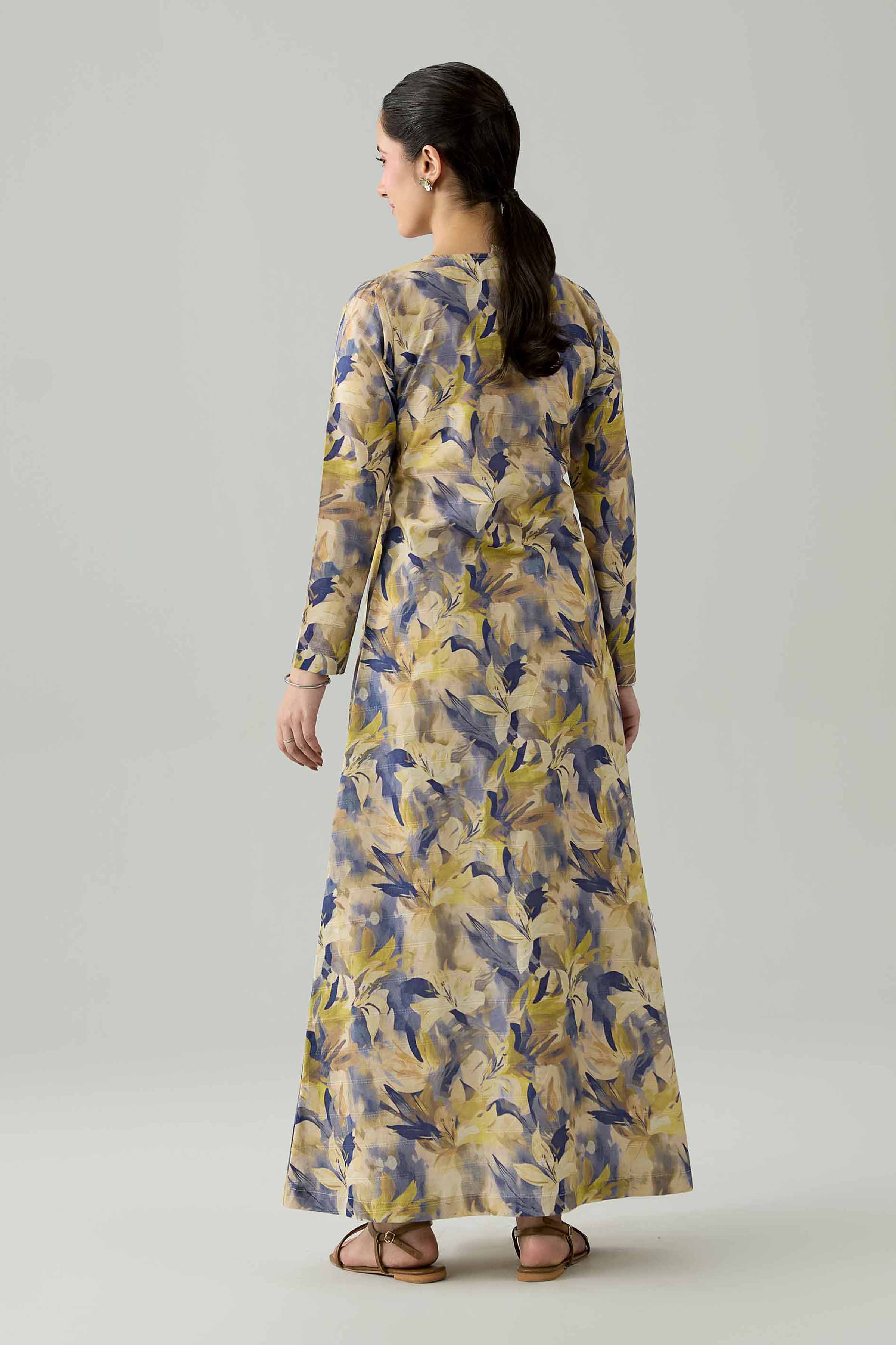 Nishat UK - Beige Printed Lawn 1 Piece ready to wear Long Dress