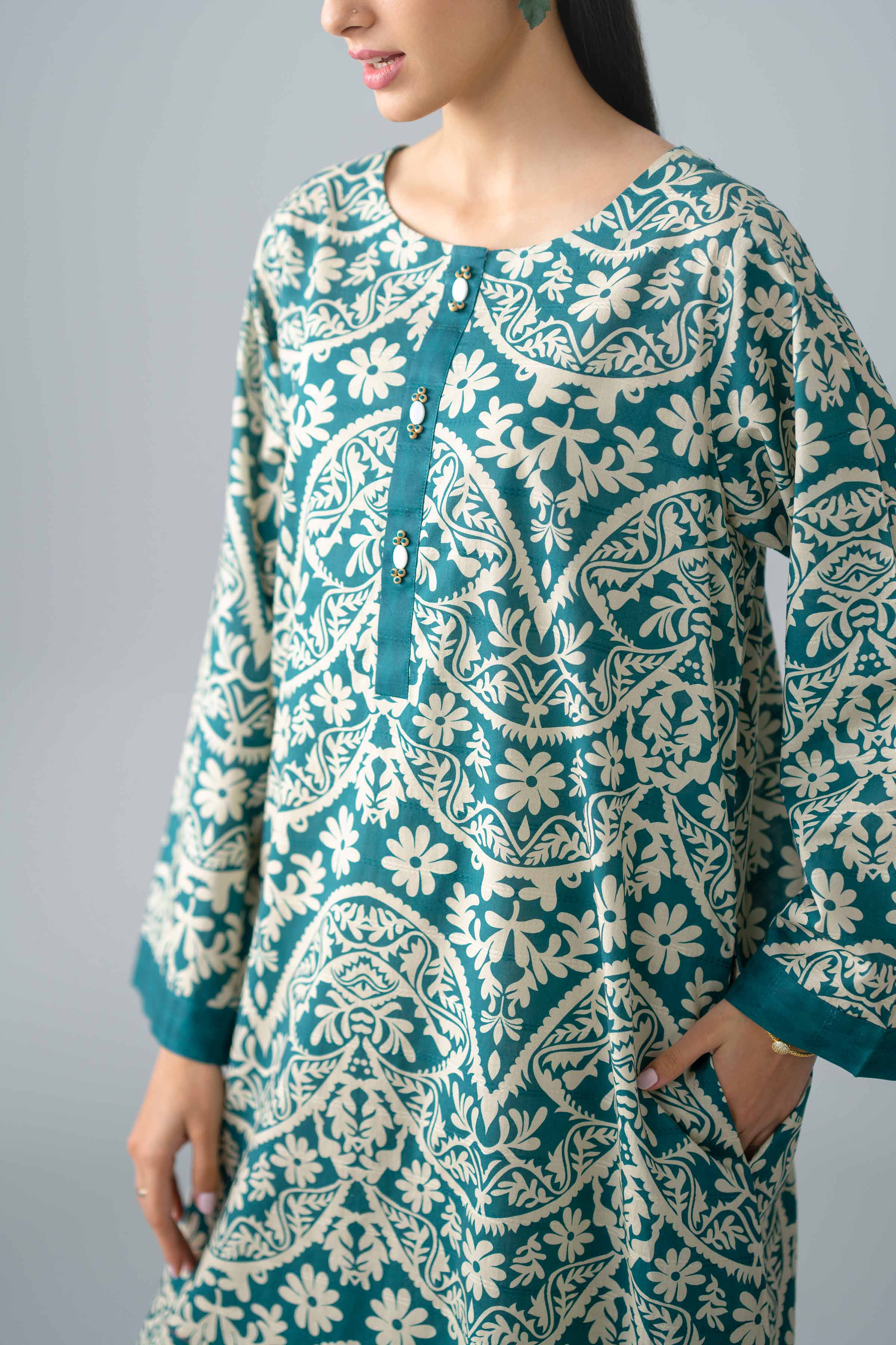Nishat UK - Green Printed Lawn 1 Piece ready to wear long dress