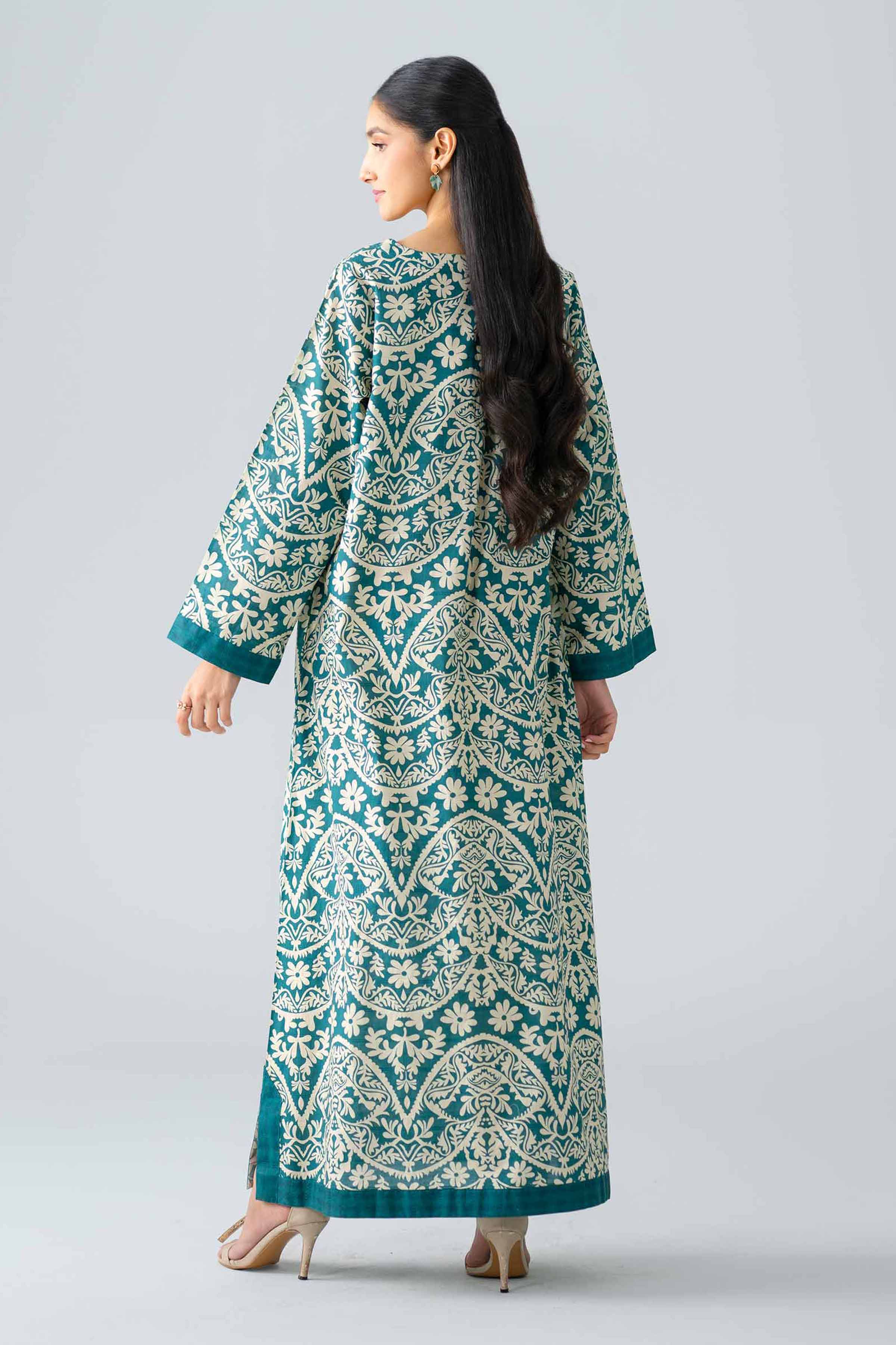 Nishat UK - Green Printed Lawn 1 Piece ready to wear long dress
